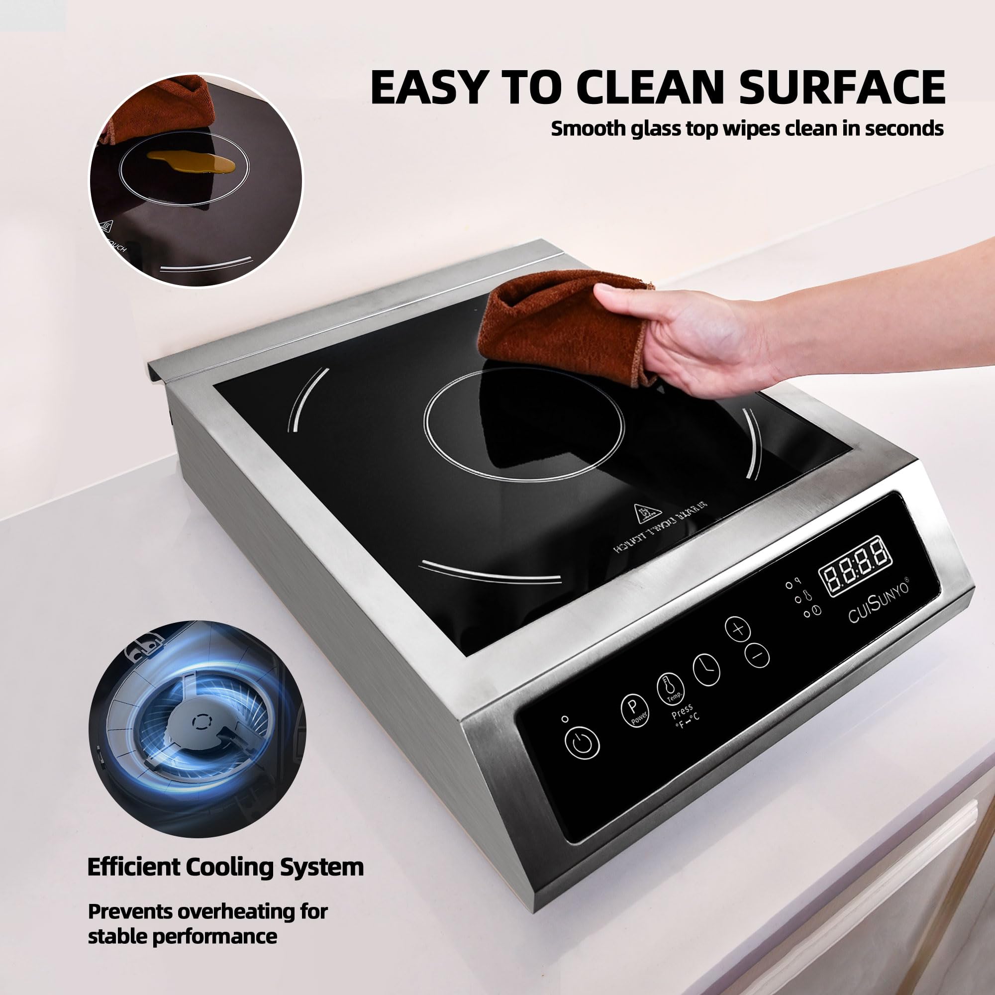 Piano cottura a induzione, stufa elettrica commerciale 3500W 240v, bruciatore ad induzione da controsoffitto ad alta potenza con sensore digitale Touch Control e impostazioni del timer