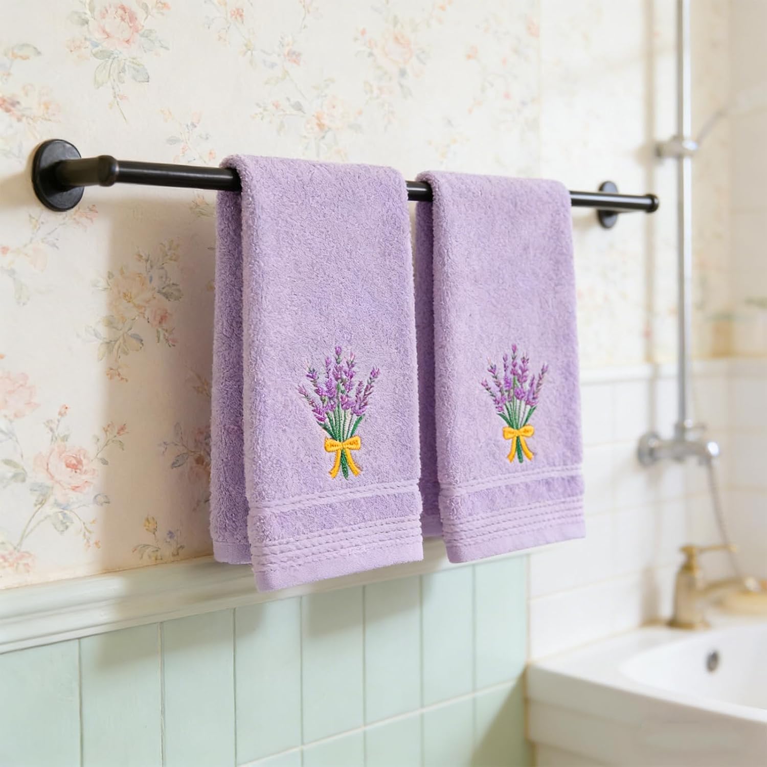 3PCS Lavender Hand Towels Spring Purple Bathroom Decor 13.4x29.1 Inch Embroidered 100% Cotton Soft Absorbent Summer Decorative Hand Towels for Bathroom Kitchen Home Hotel Beach