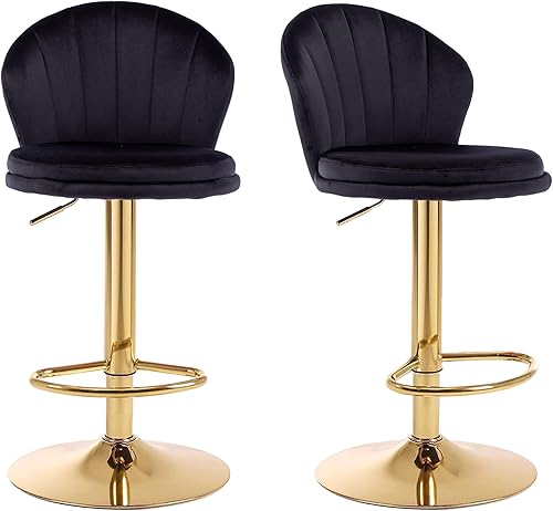 Miniatura 1 de Juego de 2 taburetes de bar giratorios, taburetes de bar ajustables de altura de mostrador, sillas de bar tapizadas de terciopelo con respaldo,