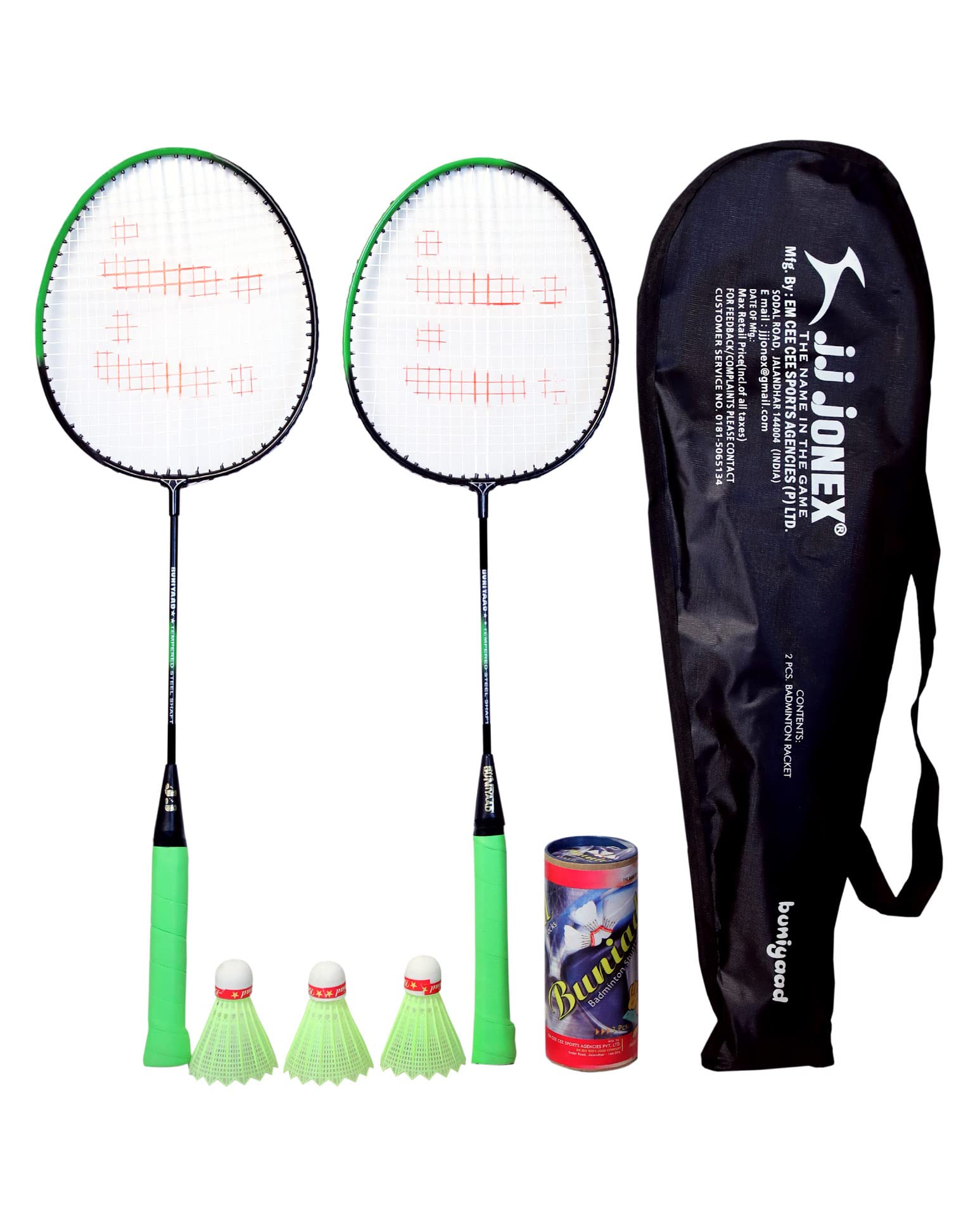 JJ JONEX BUNIYAD Badminton Set with 3 Piece Plastic Shuttlecock (Multicolour) (MYC) (Black)-image-14
