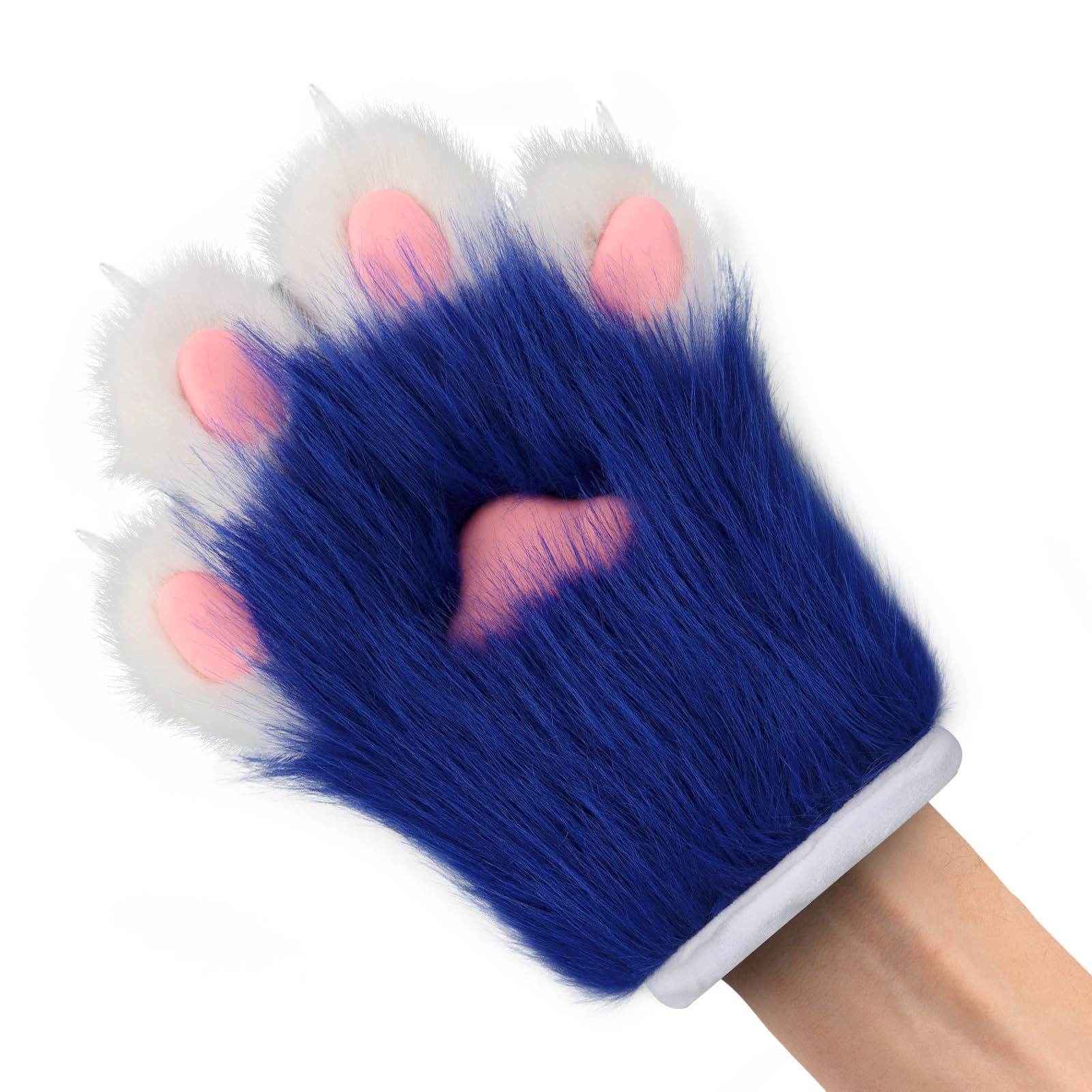 hbbhml Faux Fur Plush Furry Cat Claw Gloves Fursuit Animal Fox Paws Mittens Halloween Cosplay Costume Accessories for Adult: Blue