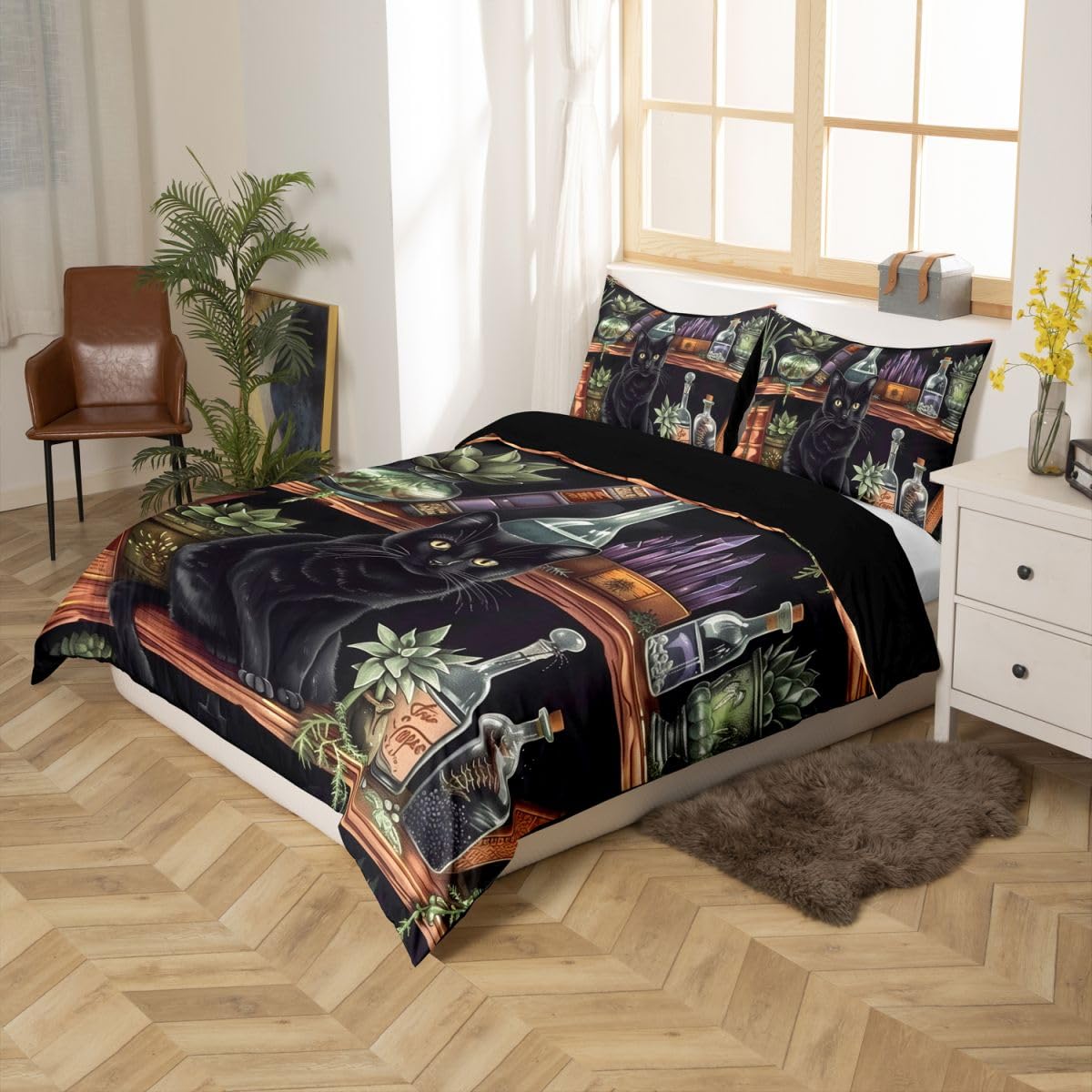 Homewish Zestawy pościeli na książki King Cat poszwa na kołdrę dla dzieci chłopców dziewcząt lotos książka roślina doniczkowa zwierzę wzór poszewka na kołdrę szklana butelka cukier czaszka pościel