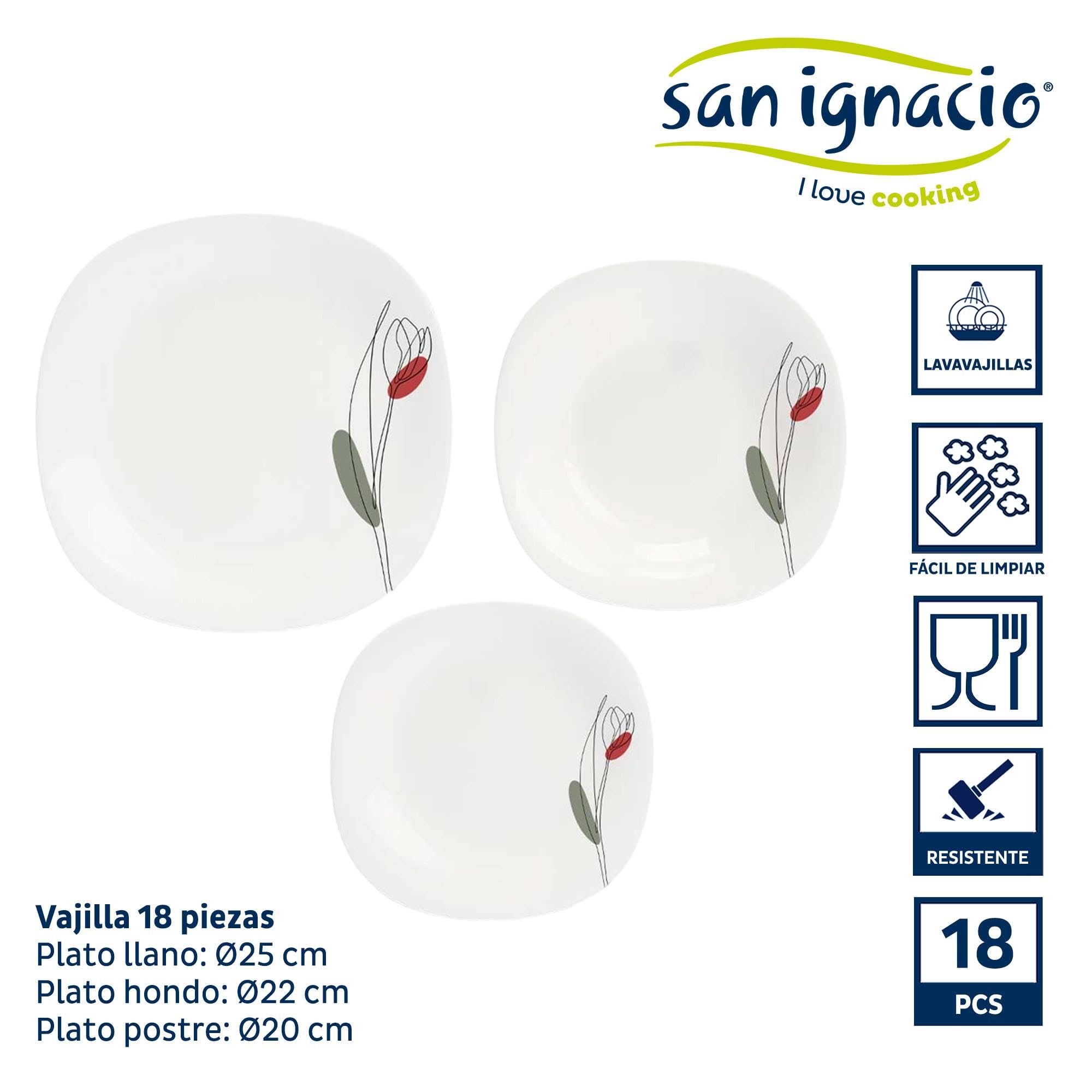 San Ignacio Vajilla 18pzs cuadrada tulipan opal colección VIVALTO