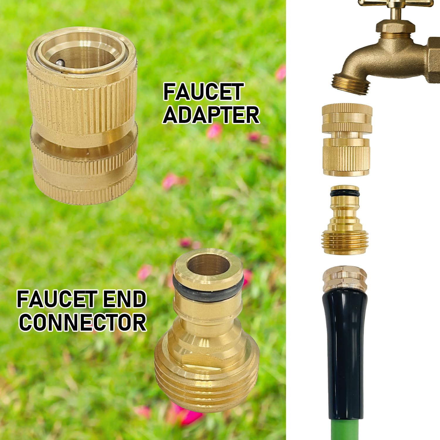 8er-Set Gartenschlauch-Schnellverbinder, massives Messing, 3/4 Zoll GHT-Gewindeverschraubungen, robuster auslaufsicherer Wasserschlauch-Adapter mit Buchse und Außengewinde