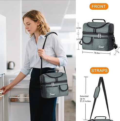 Miniatura 3 de Tirrinia Lonchera reutilizable para hombres y mujeres, bolsa de almuerzo aislada para trabajo para adultos, lonchera de dos pisos a prueba de fugas