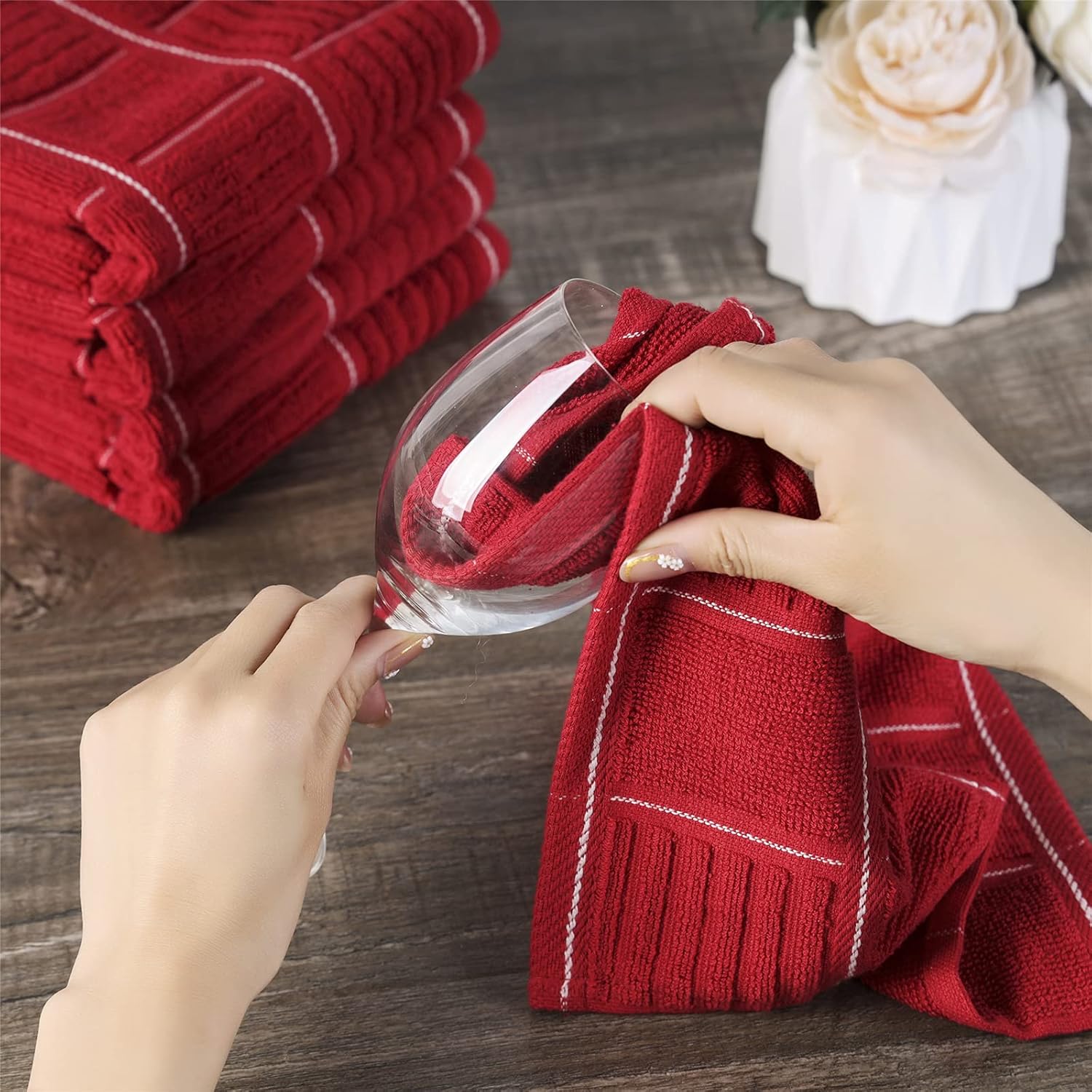 Glynniss Red Kitchen Towels and Dishcloths Set, Dish Towels and Dish Rags Set for Washing Dishes, Cleaning and Drying Pack of 8 (red) - Image 8