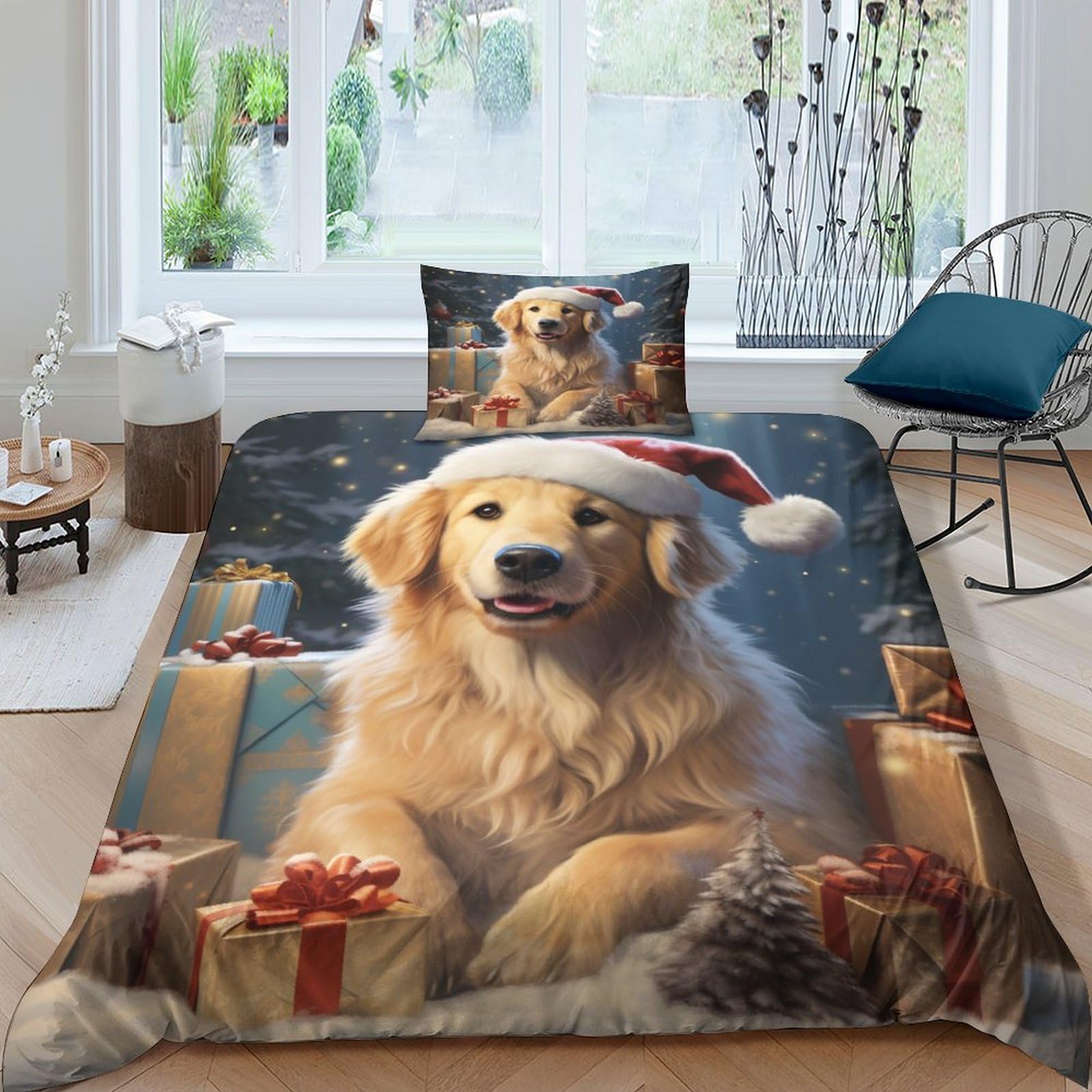 Cadeau de Noël housse de couette imprimée chien 3D avec taies d'oreiller
