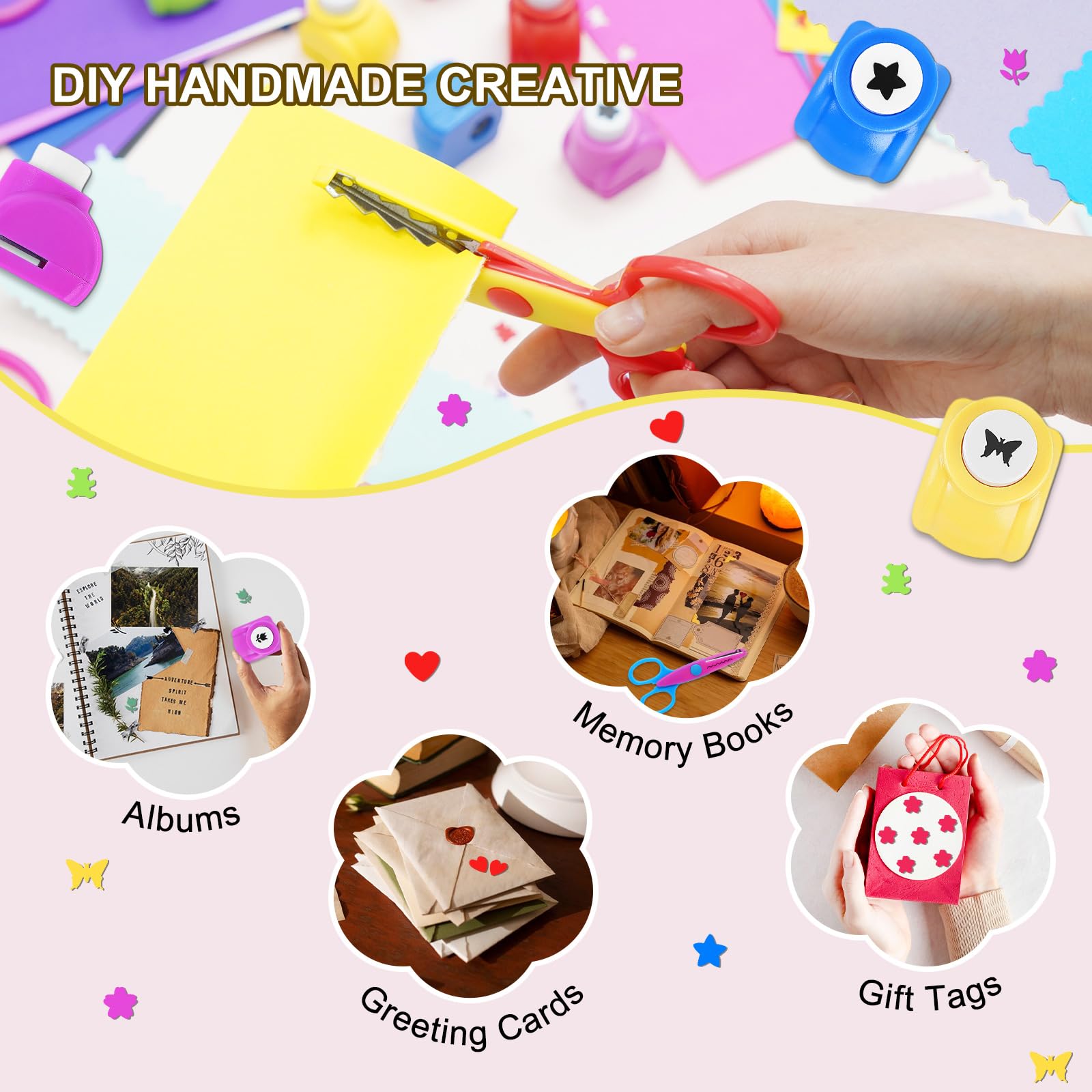 UCEC 42 Pack Craft Scissors Decorative Edge, Hole Punch Shapes Craft, Cardstock Paper for DIY Art, Crafts, Scrapbook, Card Making, School Supplies