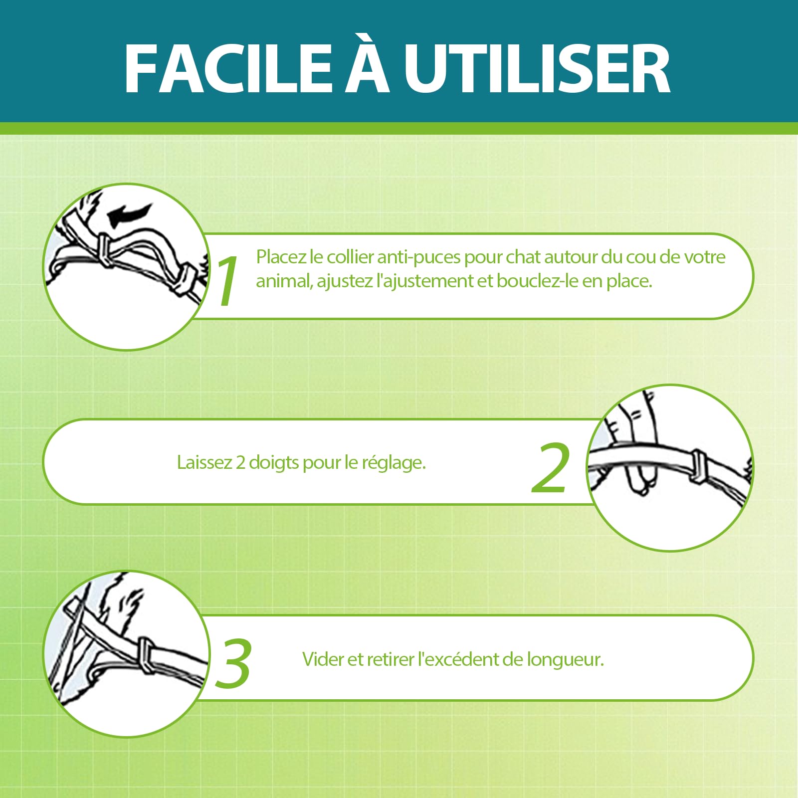 Collier Anti-puces pour Chat, Sûr Et Efficace Collier Anti Tique Chat, Fabriqué avec des Huiles Essentielles Naturelles, Adapté Aux Petits, Moyens Et Grands Chats, Efficace Pendant 10 Mois (48cm)
