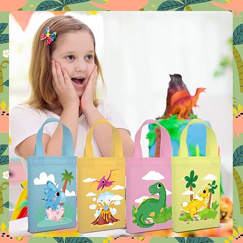 Miniatura 7 de 24 bolsas de recuerdo de fiesta de dinosaurios con asas, suministros de fiesta de cumpleaños de dinosaurios, bolsas de regalo de dinosaurio no