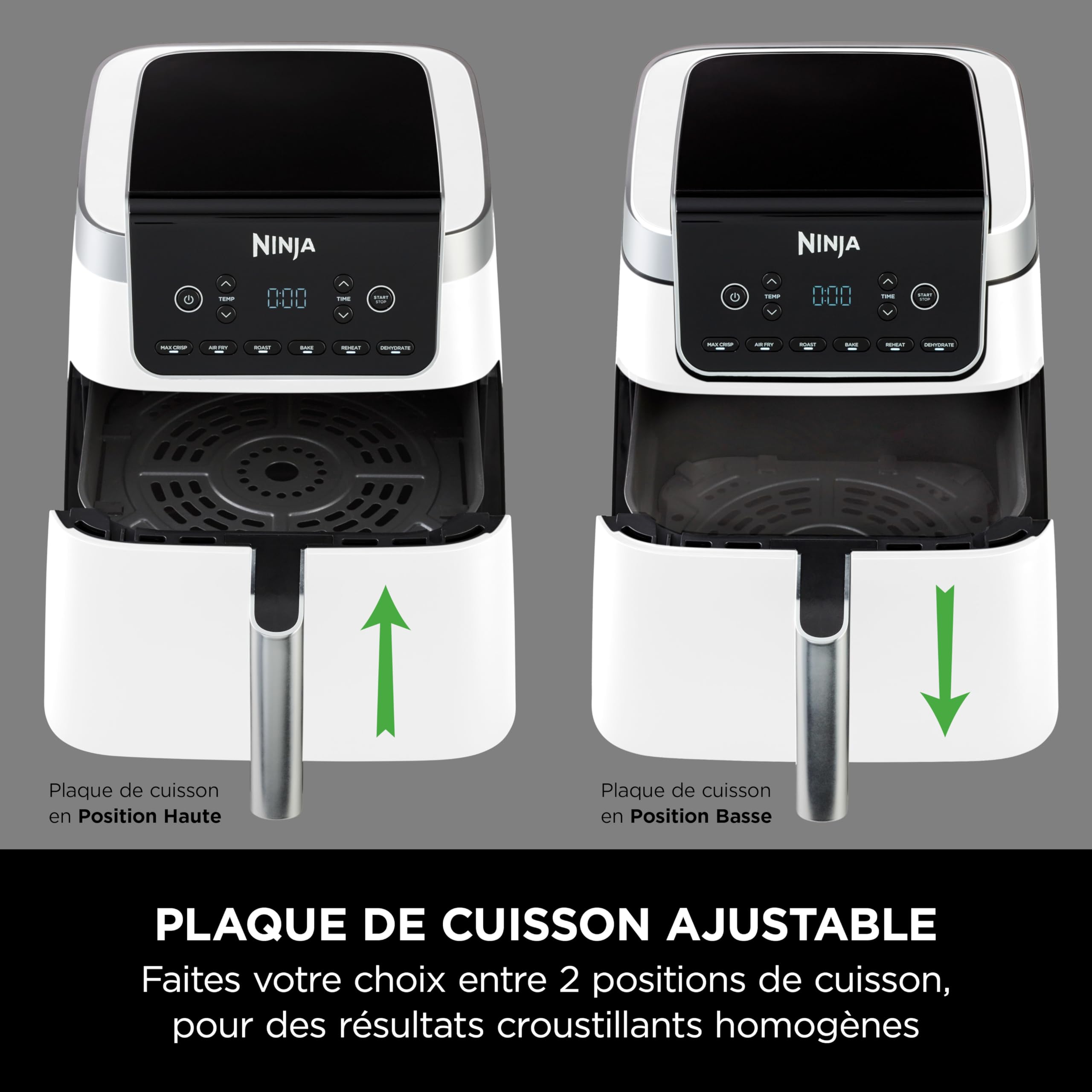 Ninja Air Fryer MAX PRO, 6.2L, sans huile, grand tiroir, rôtir AF180EUWH | cuire, frire, familial, numérique, panier et plaque de cuisson compatibles lave-vaisselle, Blanc