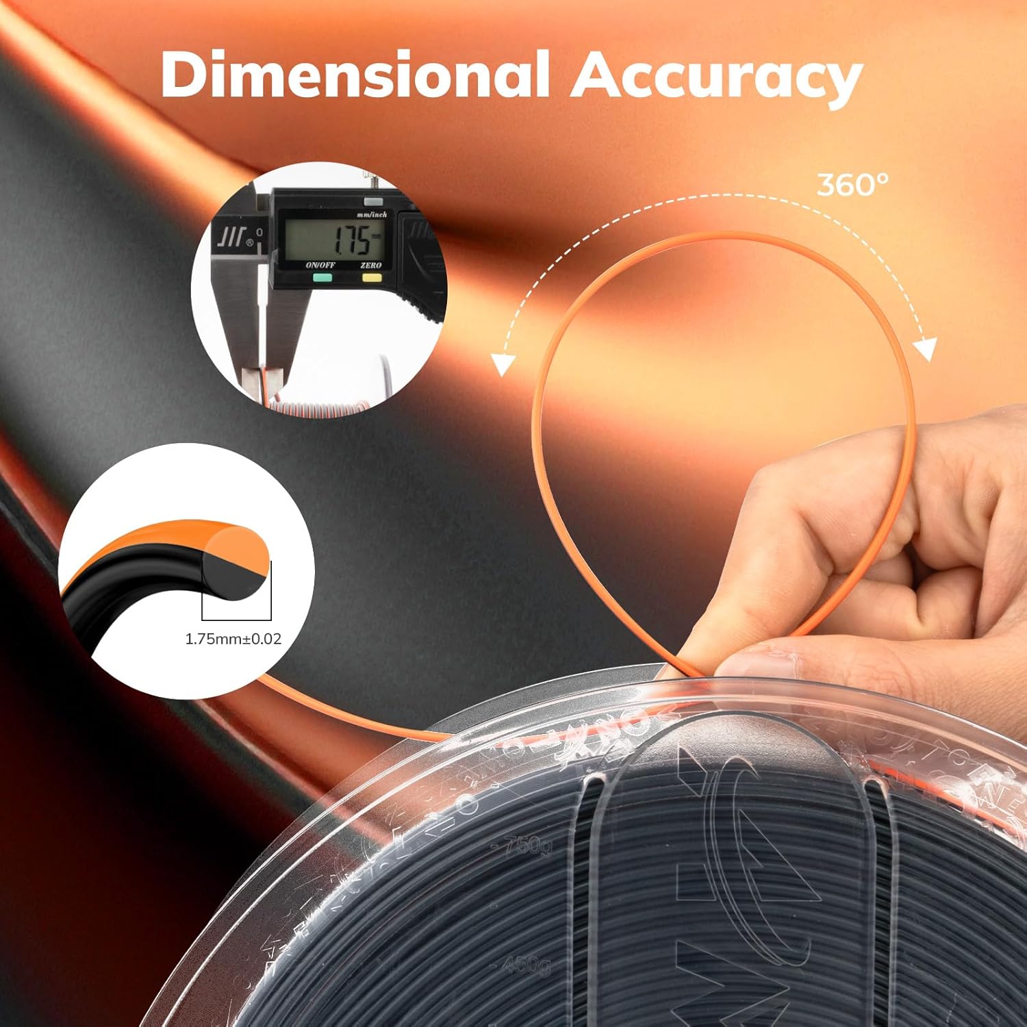 AMOLEN Silk PLA 3D Printer Filament, Dual Color Black Orange PLA 1.75mm, Shiny Color Change Filament 3D Printing PLA Filament for Most FDM 3D Printer, 1kg Spool(2.2lbs) - Image 5