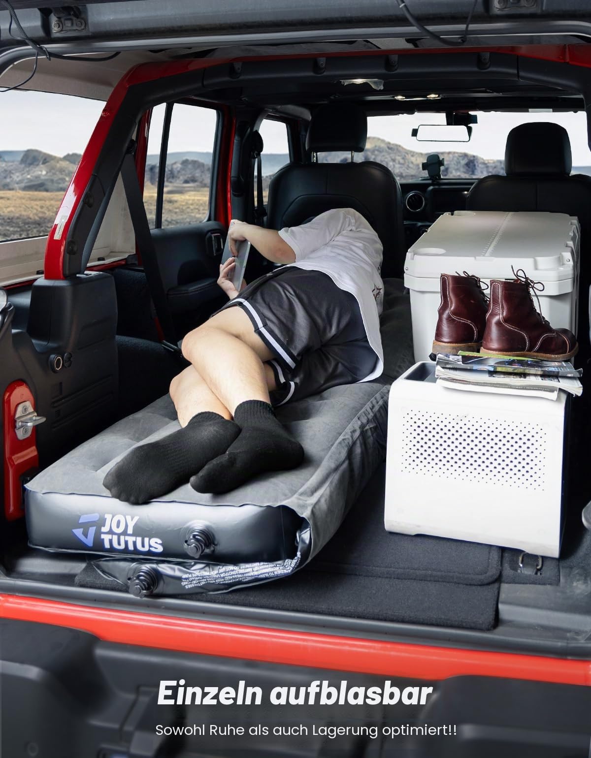 JOYTUTUS SUV-Luftmatratze für Camping mit Luftpumpe, kompatibel mit Wrangler JL 4X4, Komfort-SUV-Luftmatratze mit 2 Kissen für Wrangler JL 4-Türer (Nicht für 4XE), Dunkelgrau