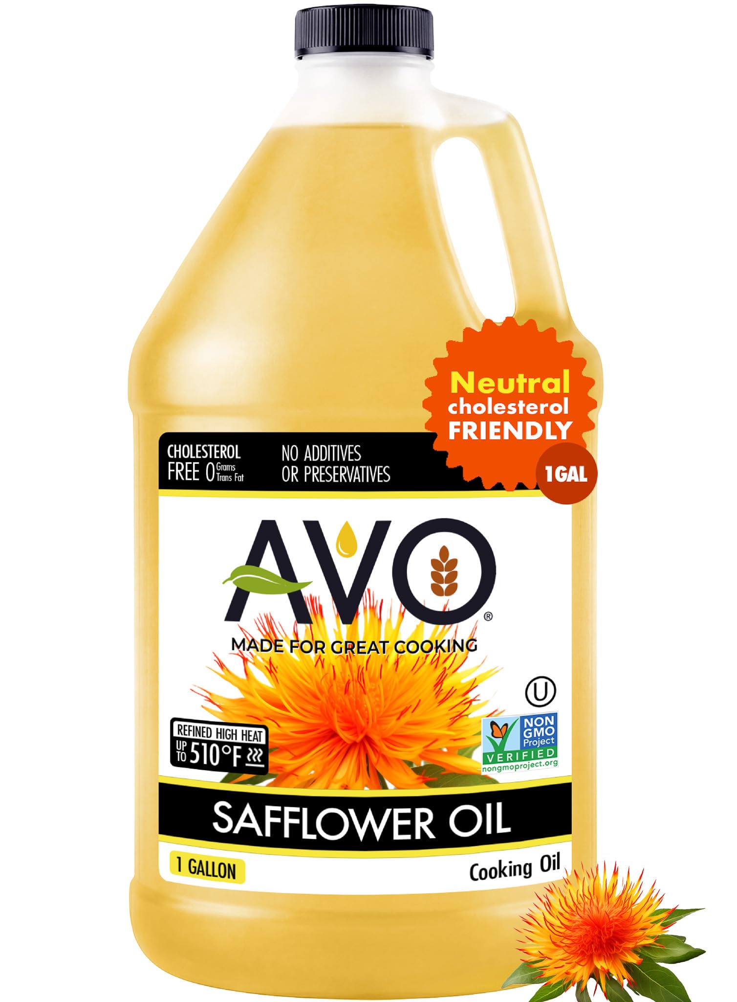High Oleic Safflower Oil Bulk, 1 Gallon, NON-GMO, Naturally Processed, High Smoke Point 510°F