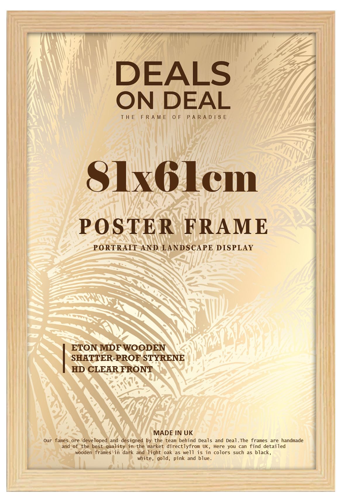 DEALS ON DEAL® Large Pine Poster Frame 81x61 cm Picture Frame Jigsaw Puzzle | Mdf Wooden 81 x 61 cm | Solid Mdf Hd Clear Front | Vertical or Horizontal