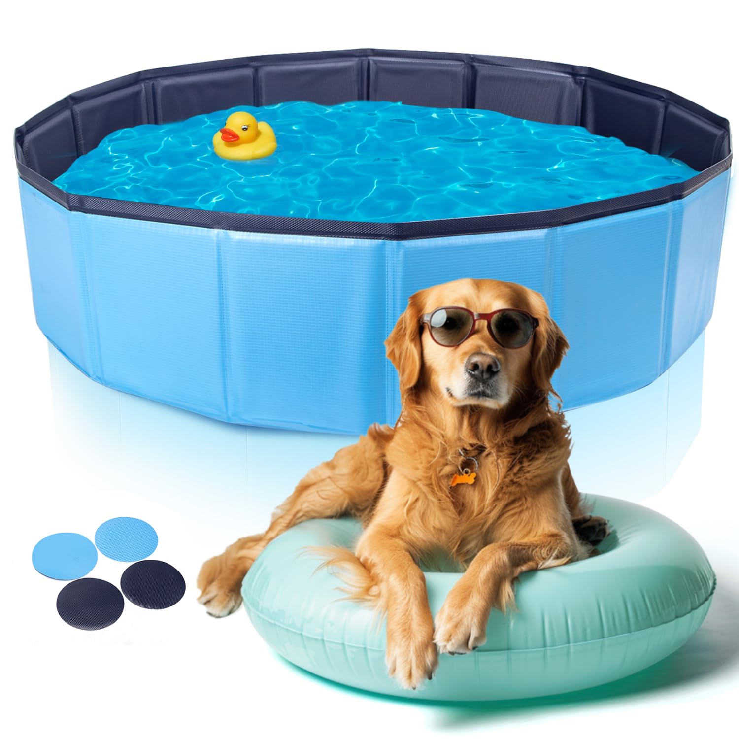 Nobleza Dog Pool Extra Large Foldable Dog Paddling Pool Pet Swimming Pool Non-Slip Blue Rectangular 160x30cm