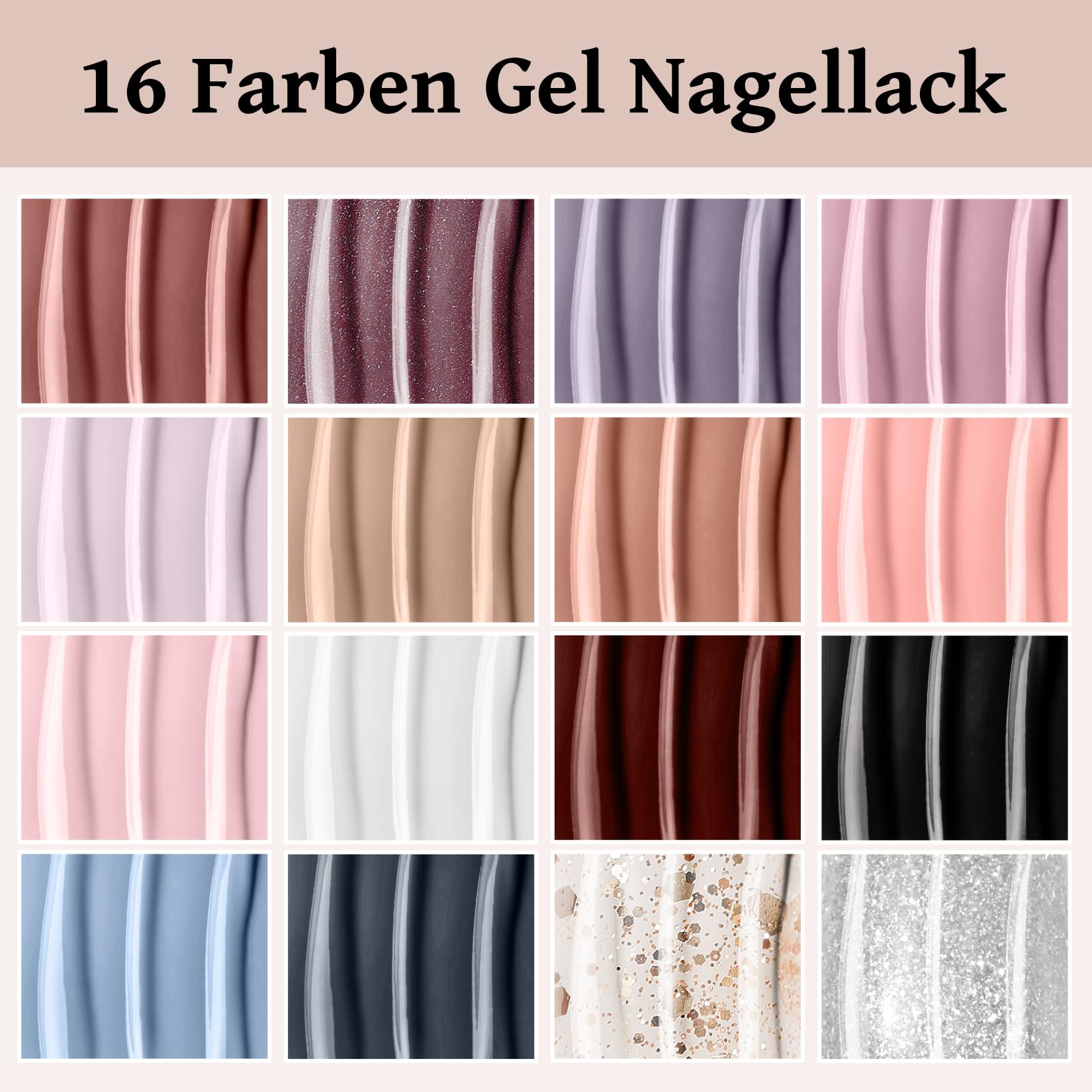 U V Nagellack Set, VANREESA 16 Farben Gel Nägel Set mit 48W U V/ LED Nagellampe Rosa Weiß Blau U V Nagellack Gelnägel Starterset mit Unterlack und Überlack Glänzenden Matten Maniküre Starter Set