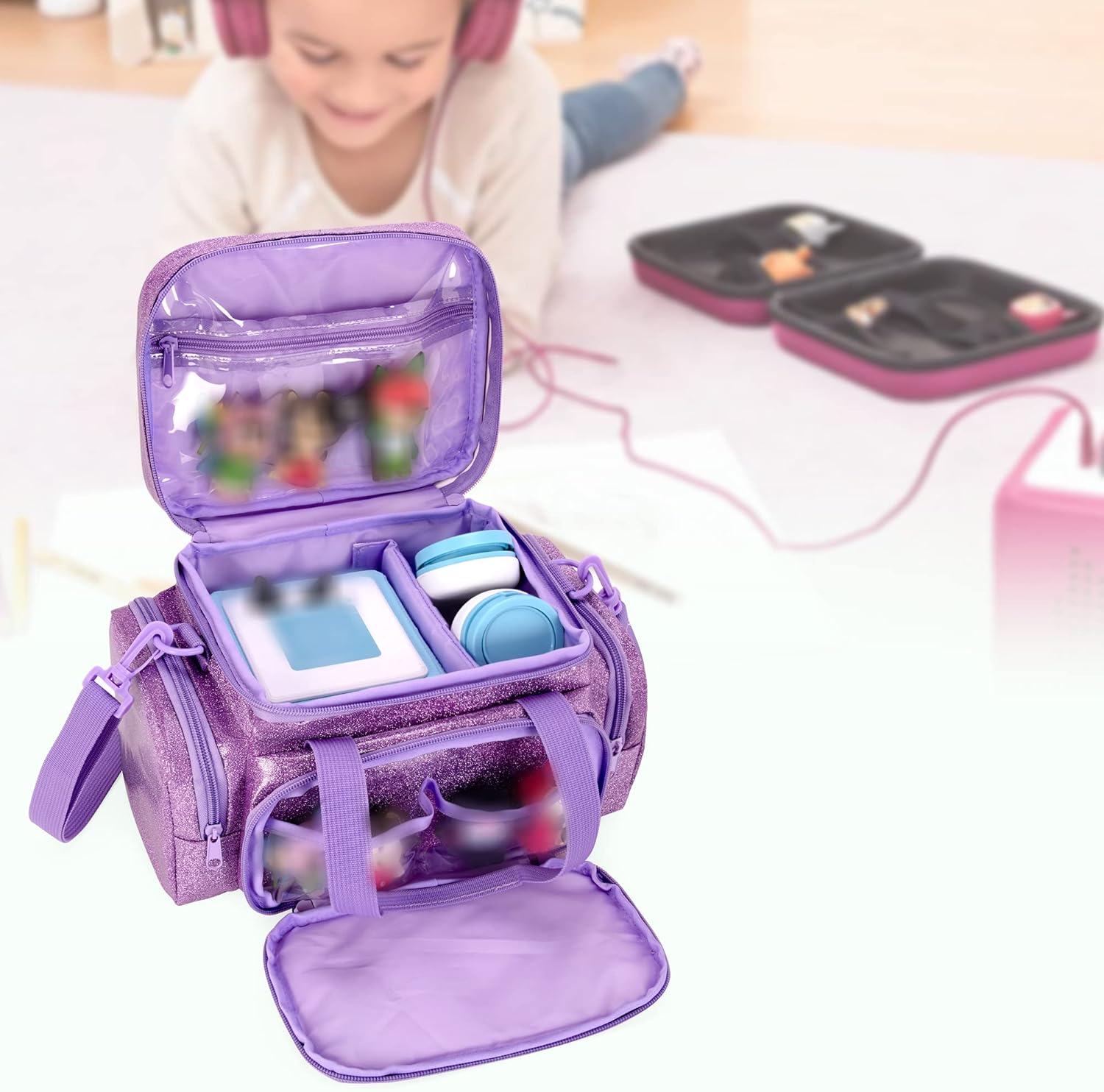 LoDrid Carrying Case Compatible with Tonie Box 2/1, Storage Bag Organizer for Audio Player Set and Accessories with Handle and Shoulder Strap, Purple, Bag Only (Patent Design) - Image 7