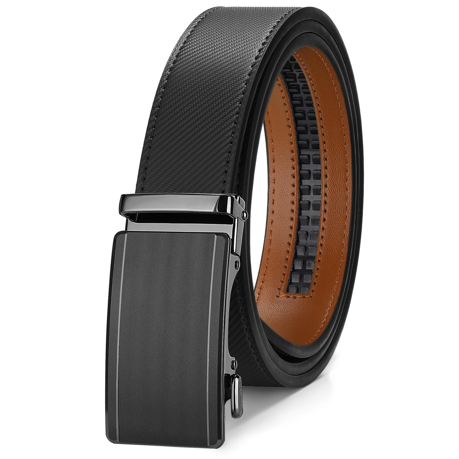 SUOSDEY Herren Automatik Ledergürtel, Ratschengürtel für Business Casual Jeanshosen 35 mm Breite, verstellbar ohne Löcher