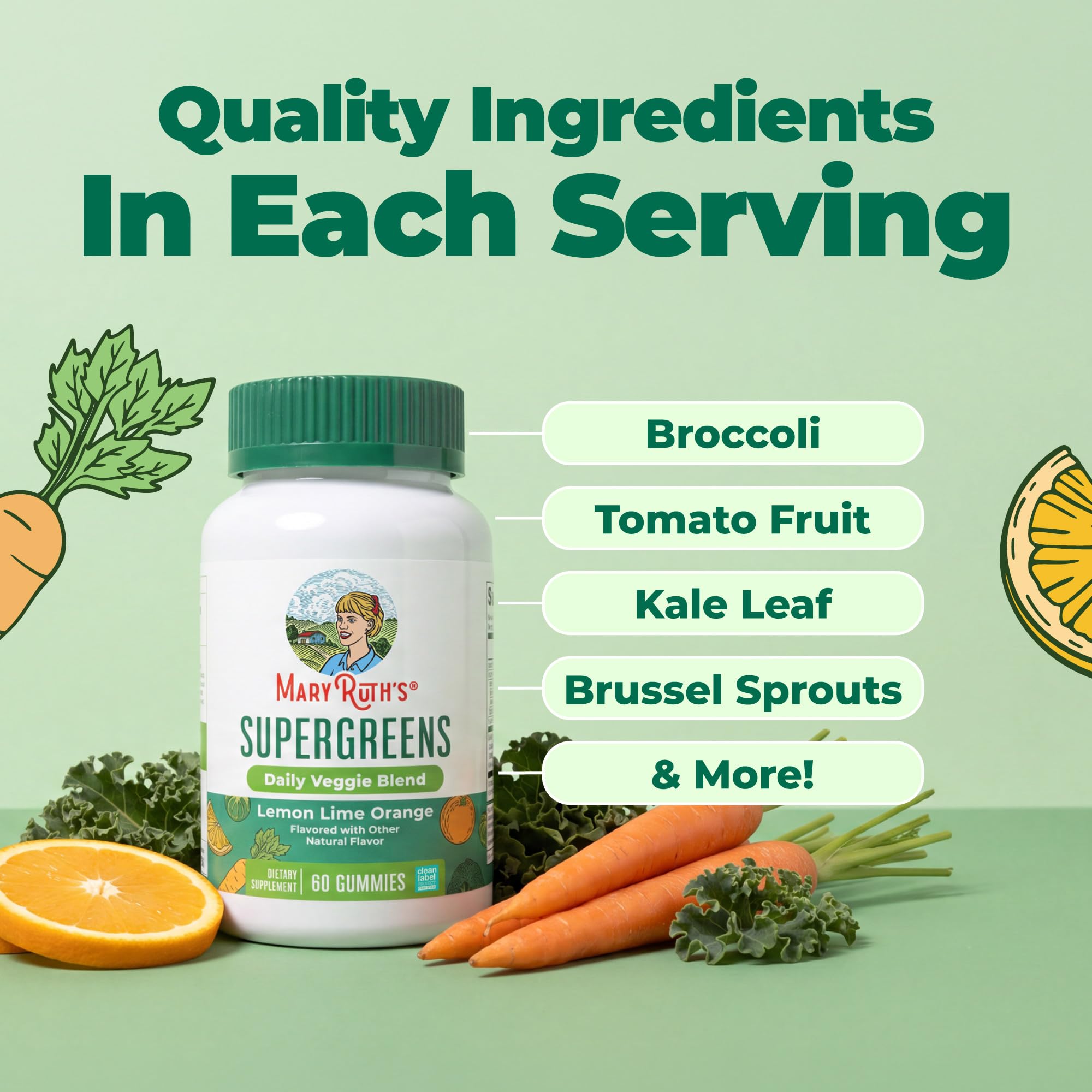 MaryRuth's Super Greens, Naturally-Occurring Quercetin, Spirulina, 60 Count — Amazon image 6