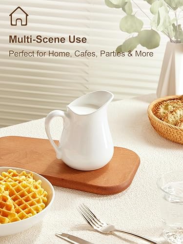Miniatura 6 de Yedio Jarra de crema de leche de porcelana con asa, jarra de crema de porcelana blanca de 17 onzas para café y té