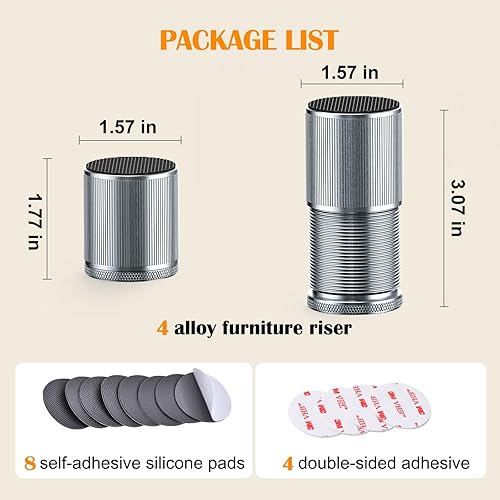Miniatura 5 de Neidea - Elevadores de cama de 1.57 pulgadas, resistentes, elevadores de cama de metal, autoadhesivos, patas de muebles de altura ajustable para