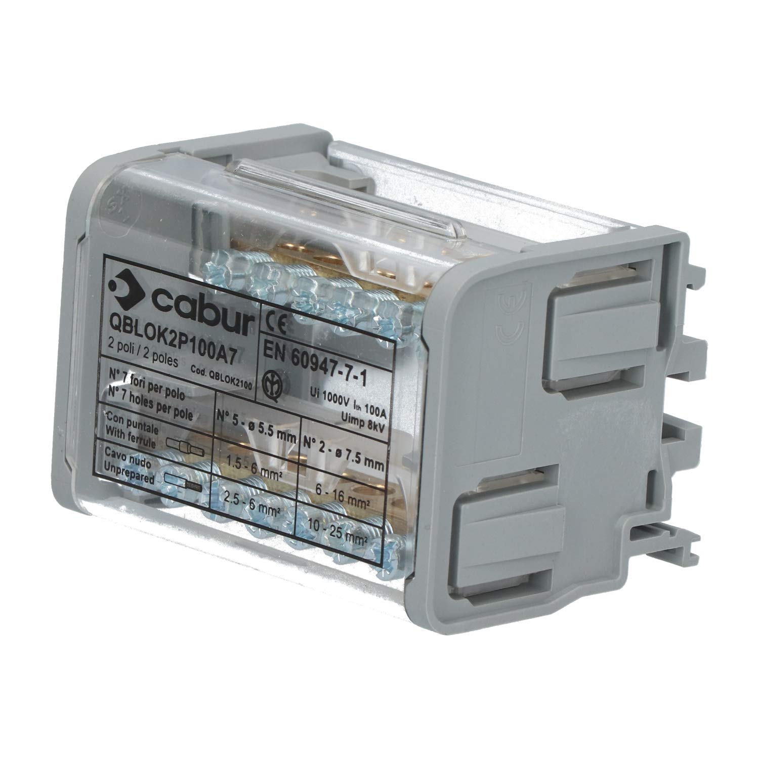 QBLOK4P100A7 MORSETTIERA 2P 100A - 7 FORI QBLOK210