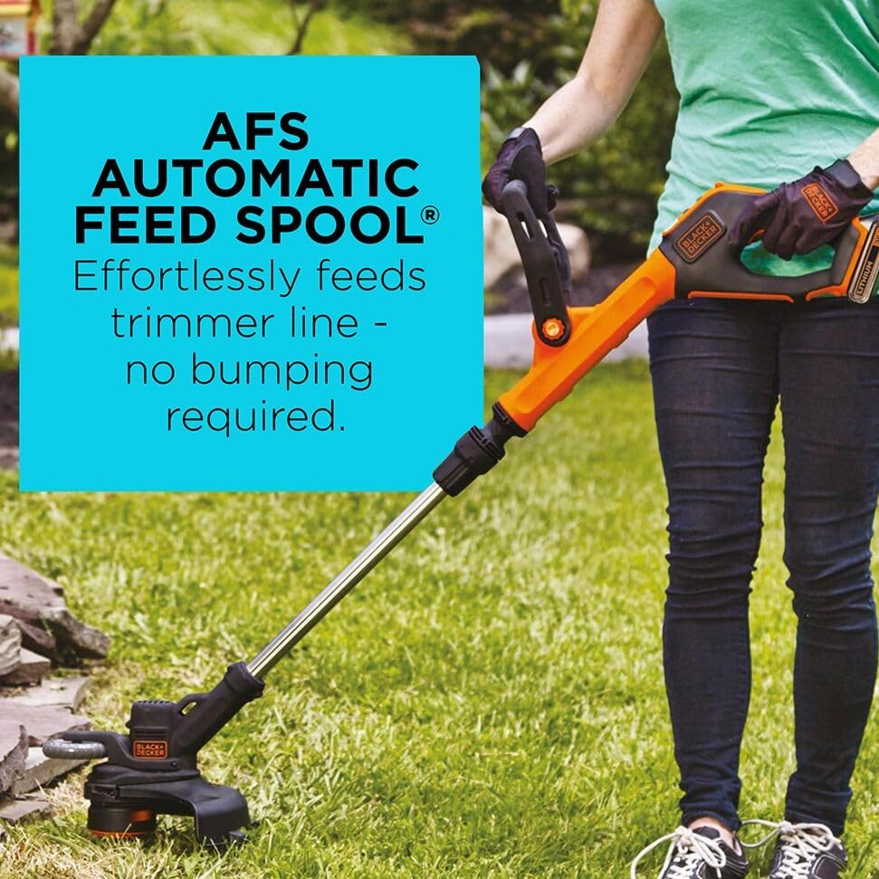 Image of BLACK+DECKER 20V MAX 12 Inch Weed Eater Cordless String Trimmer and Wheeled Edger Lawn Tool with Spool, 2.5Ah Battery and Charger Included, Lightweight, 2 Speed PowerDrive (LST522)