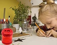 Vista 5 de Sacapuntas manual de doble agujero, de metal de alta resistencia, de hoja afilada, crayón XL, sacapuntas con grandes capturas redondas, afilado