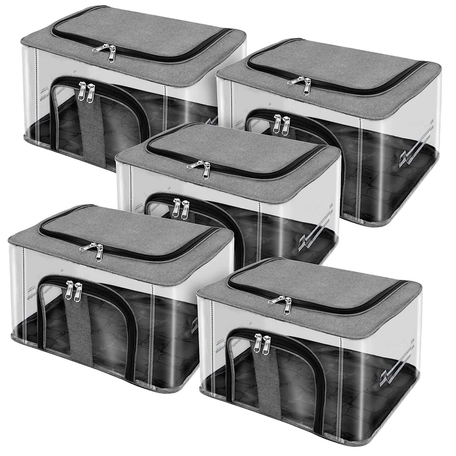 RYLAN 5 Pack Nylon 33 L PVC Transparent Moisture Proof Storage box for Clothes Under Bed Closet Wardrobe Organizer Bag for Clothes with Carry Handle (Grey, 44 x 31 x 24 cm)-image-38