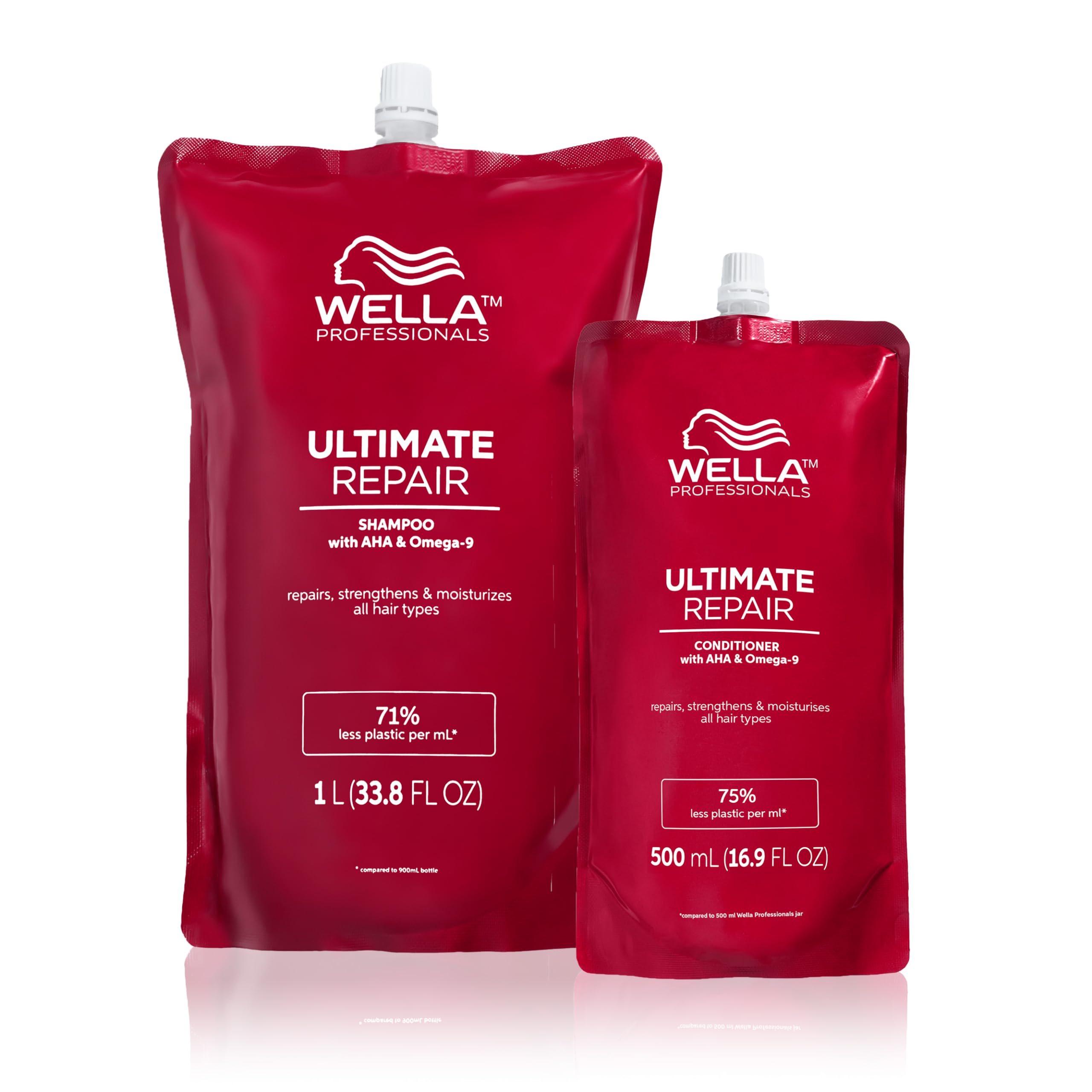 Wella Professionals Ultimate Repair Vorteils-Set – Repair Shampoo zur Tiefenreinigung & reparierende Spülung mit Omega 9 – 1 L Feuchtigkeitsshampoo & 500 ml Conditioner im Beutel