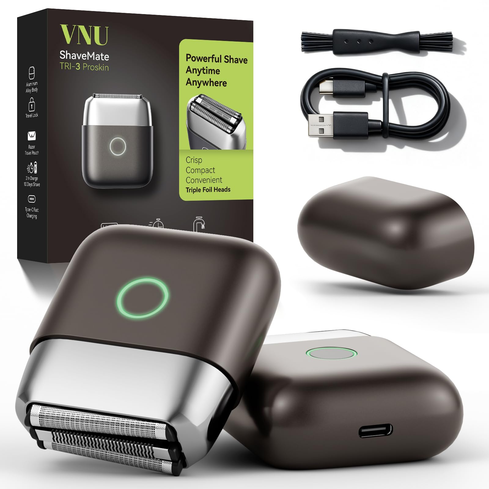VNU Alloy Body Foil Shaver Mini Pocket Shaver for Travel Electric Razor for Men Face Beard IPX7 Waterproof