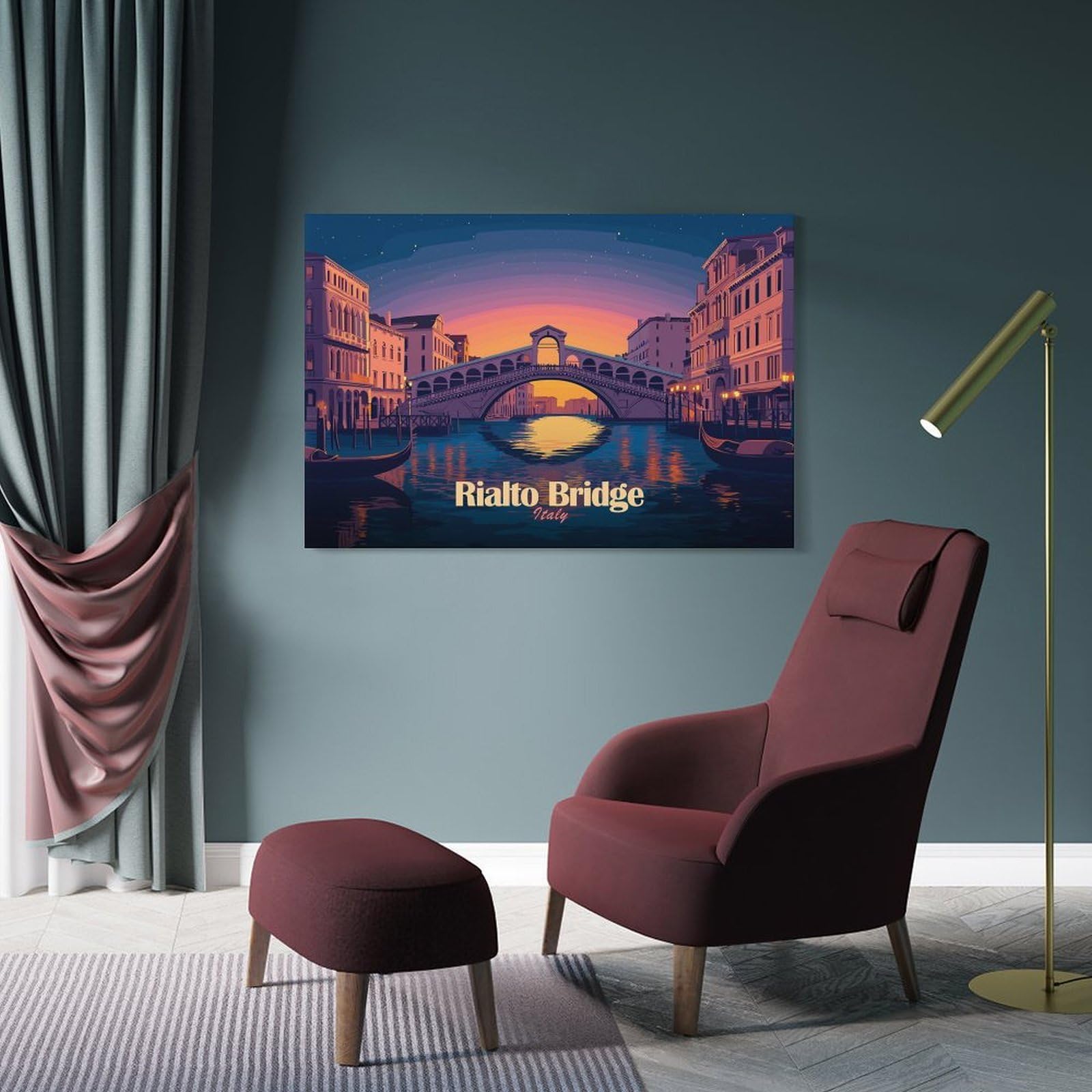 Junmoney Frame-Style-10 Hanging Wall Art Rialto Bridge, Venice, Italy, 20X30inch(50X75cm), For Entryway, Lounge Links Or Small Walls, A Neat Decor Update For Hallways