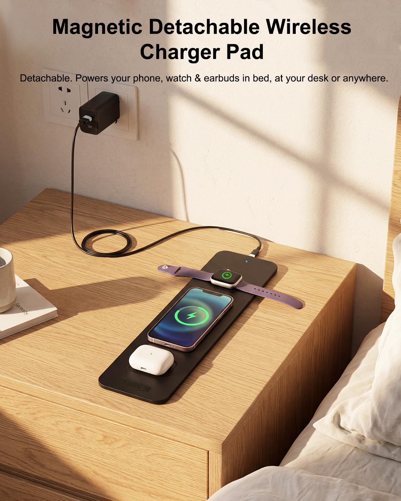 3-in-1-Mauspad der 2. Generation, kabelloses Schnellladen, große wasserdichte Schreibtischunterlage, magnetisches abnehmbares Panel, Jacquard-Stoffgummiunterseite, für Büro und Gaming