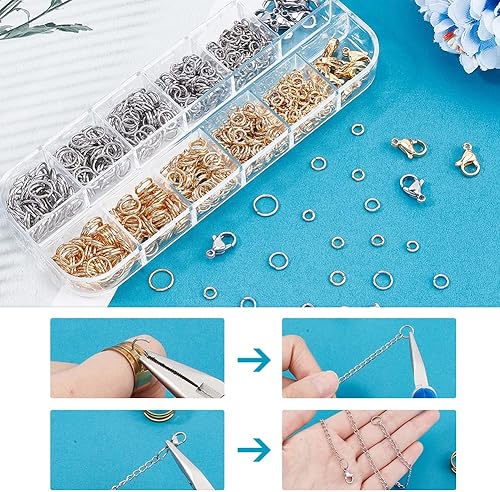 Miniatura 3 de PH PandaHall 720 anillos de salto de acero inoxidable 304 con 0.157 in, 20 cierres de pinza de langosta, anillos de salto abiertos de 5670.315 in,