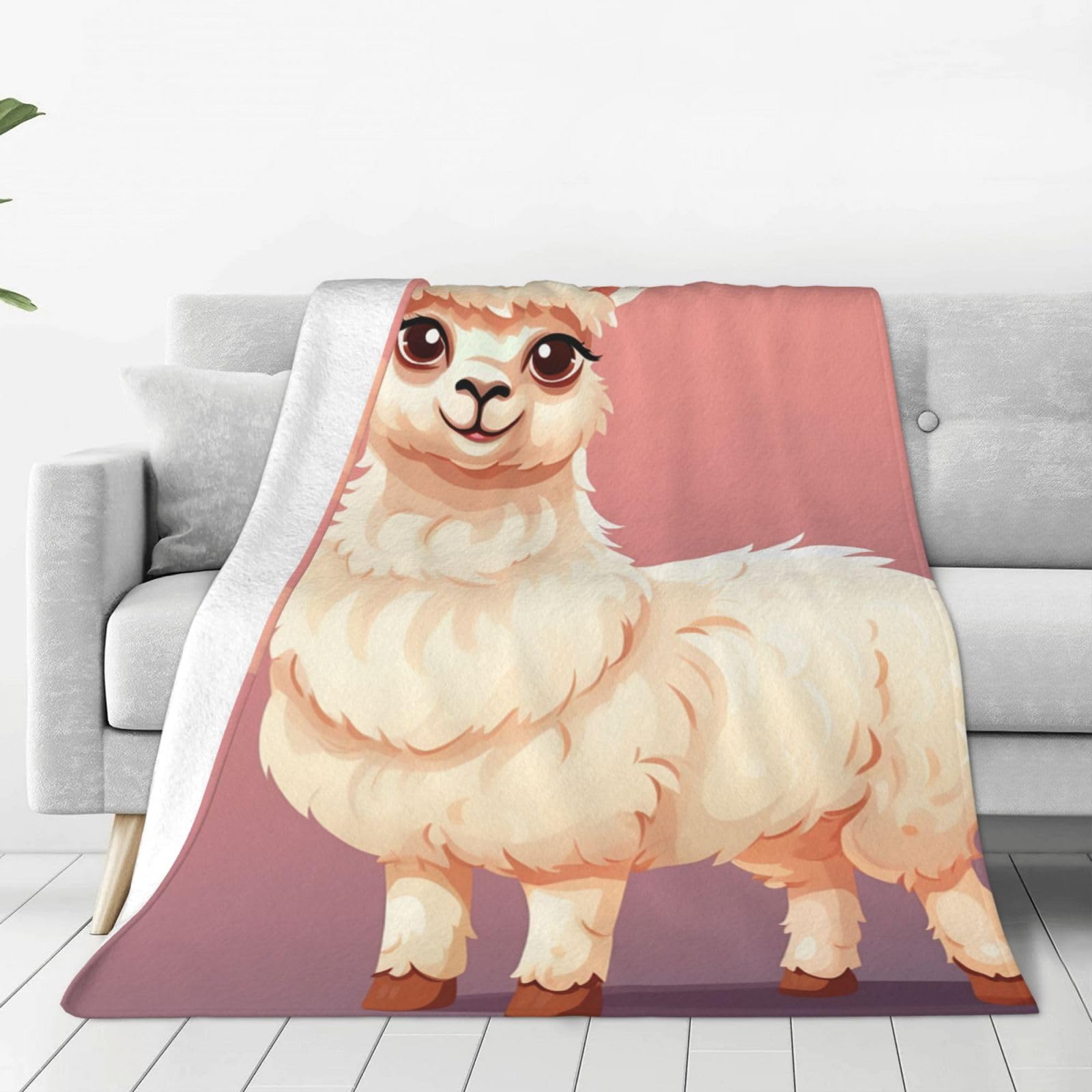 Couverture chaude en flanelle légère grand plaid lit et sofa motif lama