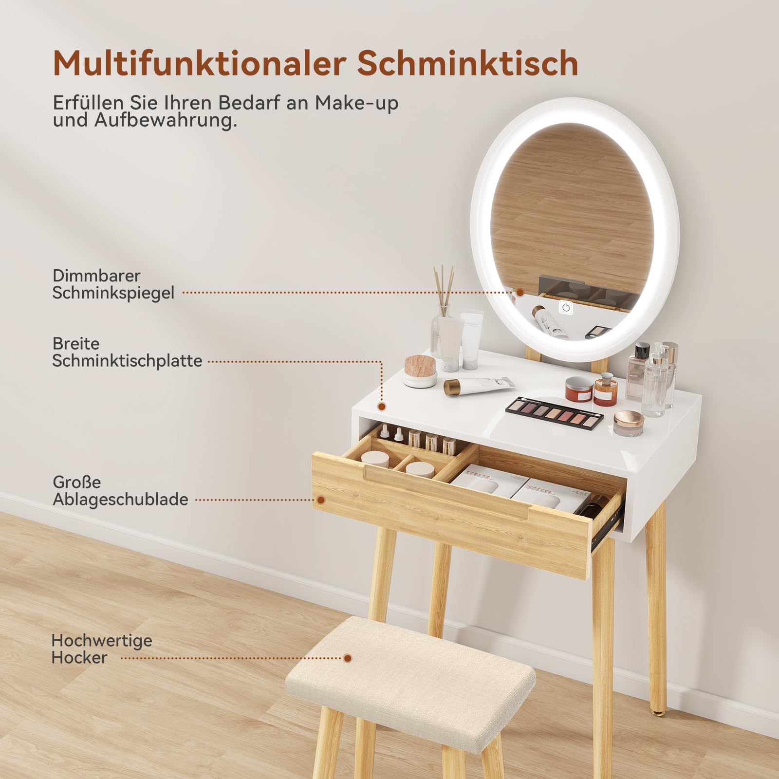 YU YUSING Schminktisch mit Beleuchtung,Frisiertisch mit LED Spiege
