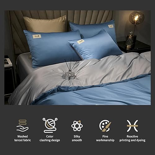 Miniatura 2 de Juego de sábanas de seda tamaño Queen, juego simple de 4 piezas, juego de sábanas tamaño Queen, viene con una funda de edredón y 2 fundas de