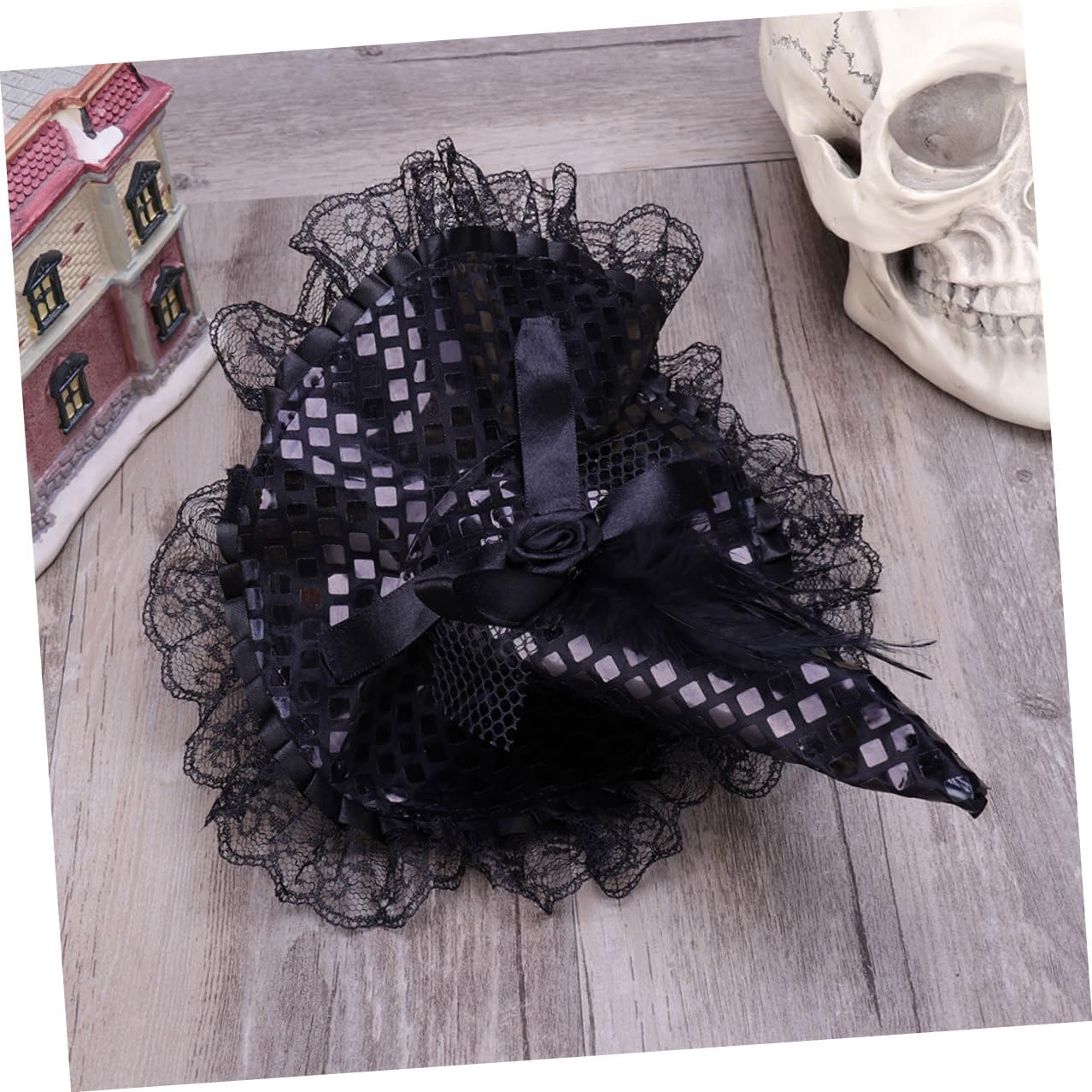 9 Pezzi Cerchietto per Chioma Halloween Cappello da Strega Nero Leggero Pizzo e Paillettes, Accessorio Cosplay per Feste e Party Costume