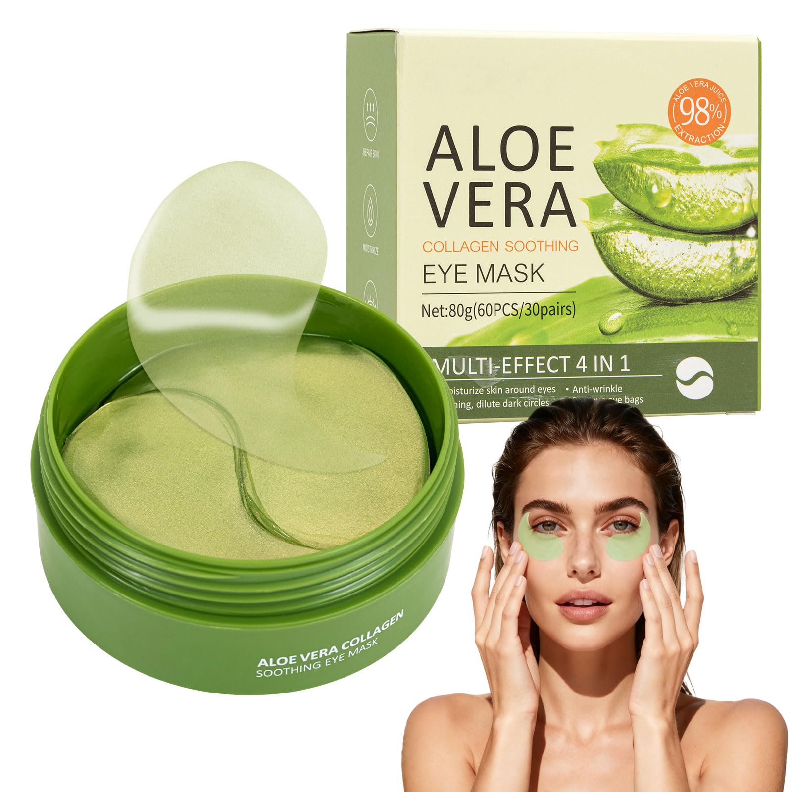 Lot de 60 patchs pour les yeux contre les cernes, les rides, les patchs pour les yeux, hydratants et hydratants, yeux fatigués (aloe vera)