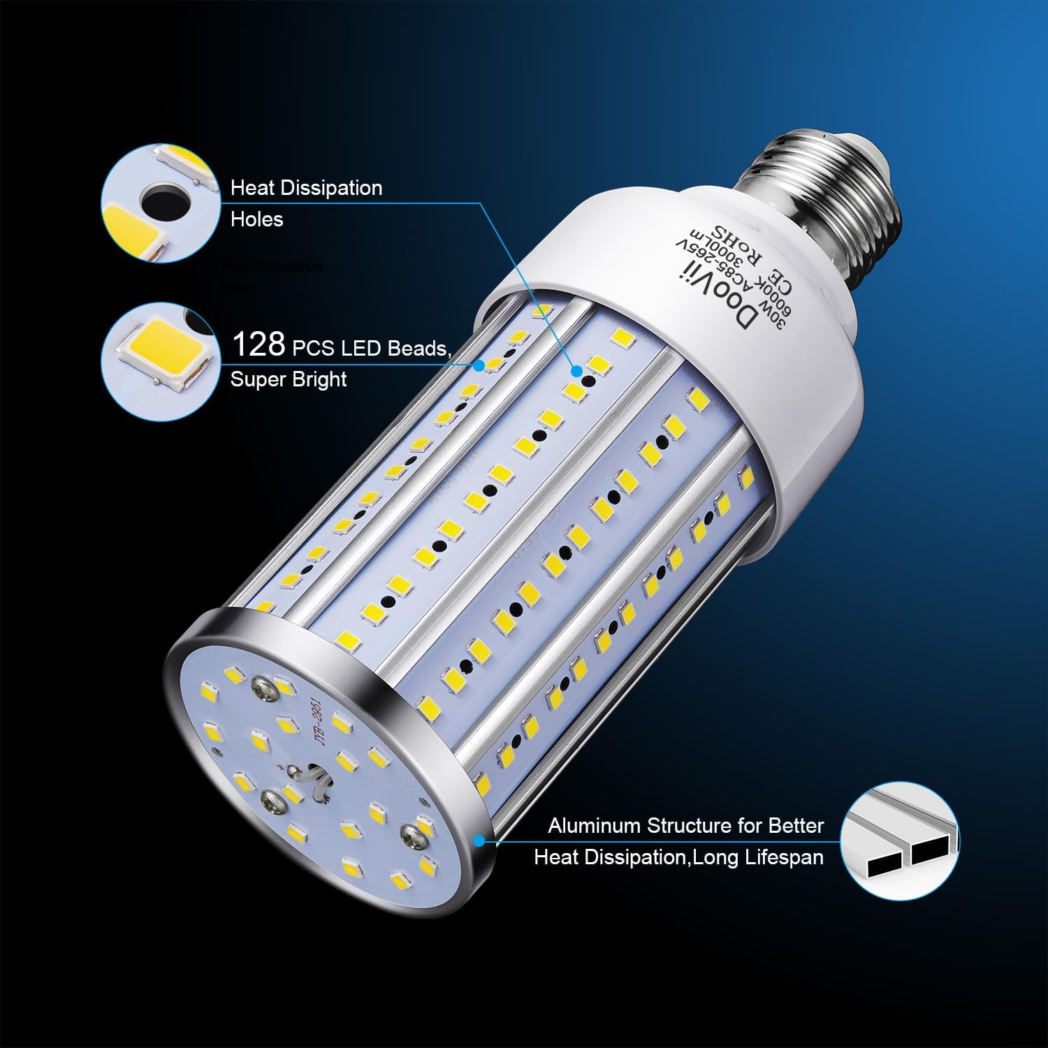 2-Pack 200W Equivalent LED Corn Light Bulb,3000 Lumen 6000K,Cool Daylight LED Street and Area Light,E26/E27 Medium Base,for Outdoor Indoor Garage Warehouse High Bay Barn Backyard and More