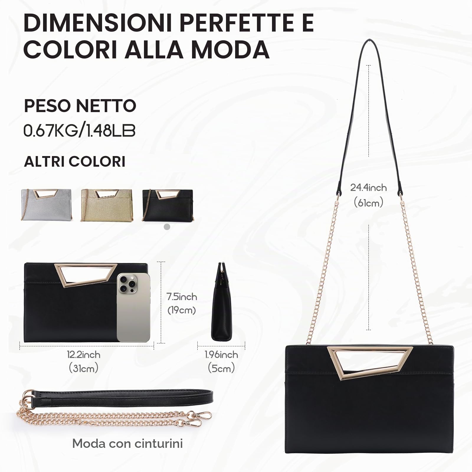 VX VONXURY Pochette Donna, Borsa Donna Elegante di PU Pelle Pochette e Clutch Piccolo Borsetta Tracolla con Catena Staccabile per Matrimonio, Festa, Cocktail