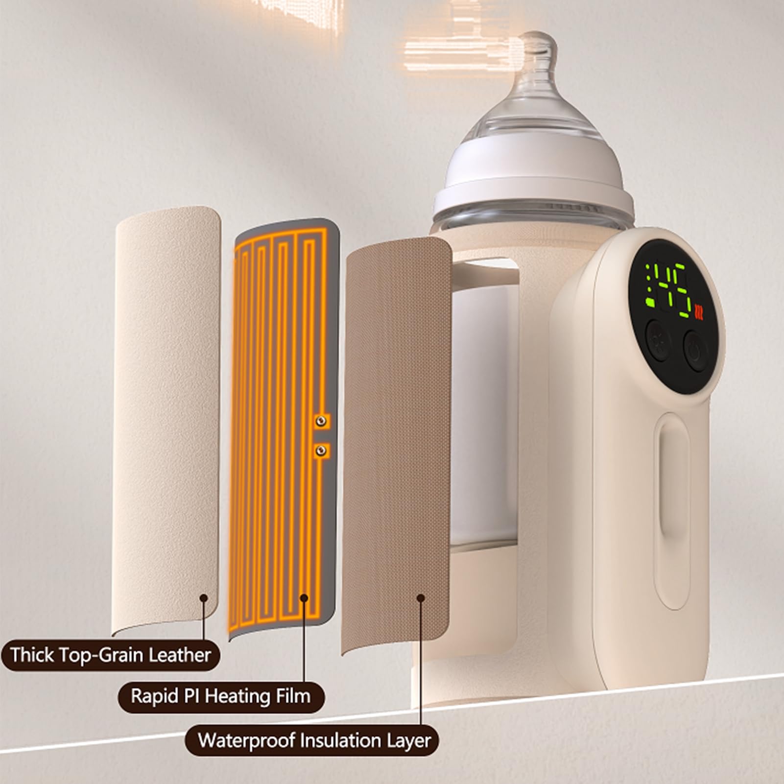 Yctze Calentador de Biberones Rápido, Calentador de Leche con Luz Nocturna Recargable, de Biberones Portátil con Pantalla de Temperatura y Batería de 8000 MAh, Ideal para de 70 Mm