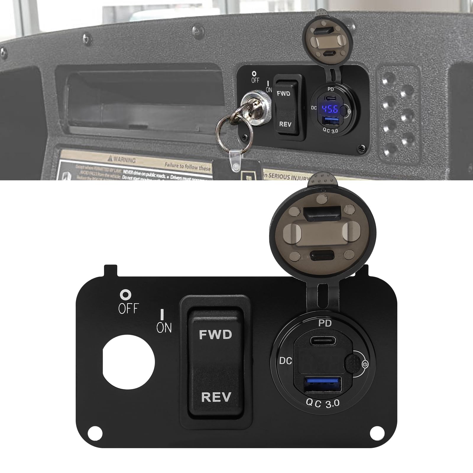 briidea 3 in 1 Multifunctional Integrated Panel with DC 10V-60V QC3.0 and Type-C Dual USB Fast Charger Socket, Forward Reverse Switch, Compatible with