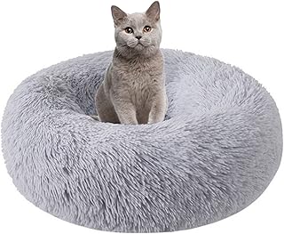 SEDOXX Round Cat Bed for Indoor Cats Thick Cat Nest Kitty Bed Plush Cuddler Kennel Improving Sleep Donut Puppy Sofa Fluffy Pet Bed Medium for Small Dog,70cm,Grey