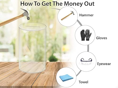 Miniatura 4 de Thyer Alcancía transparente para niños y niñas, regalo para adultos, tarro de dinero acrílico no se puede abrir para monedas, billetes de efectivo,