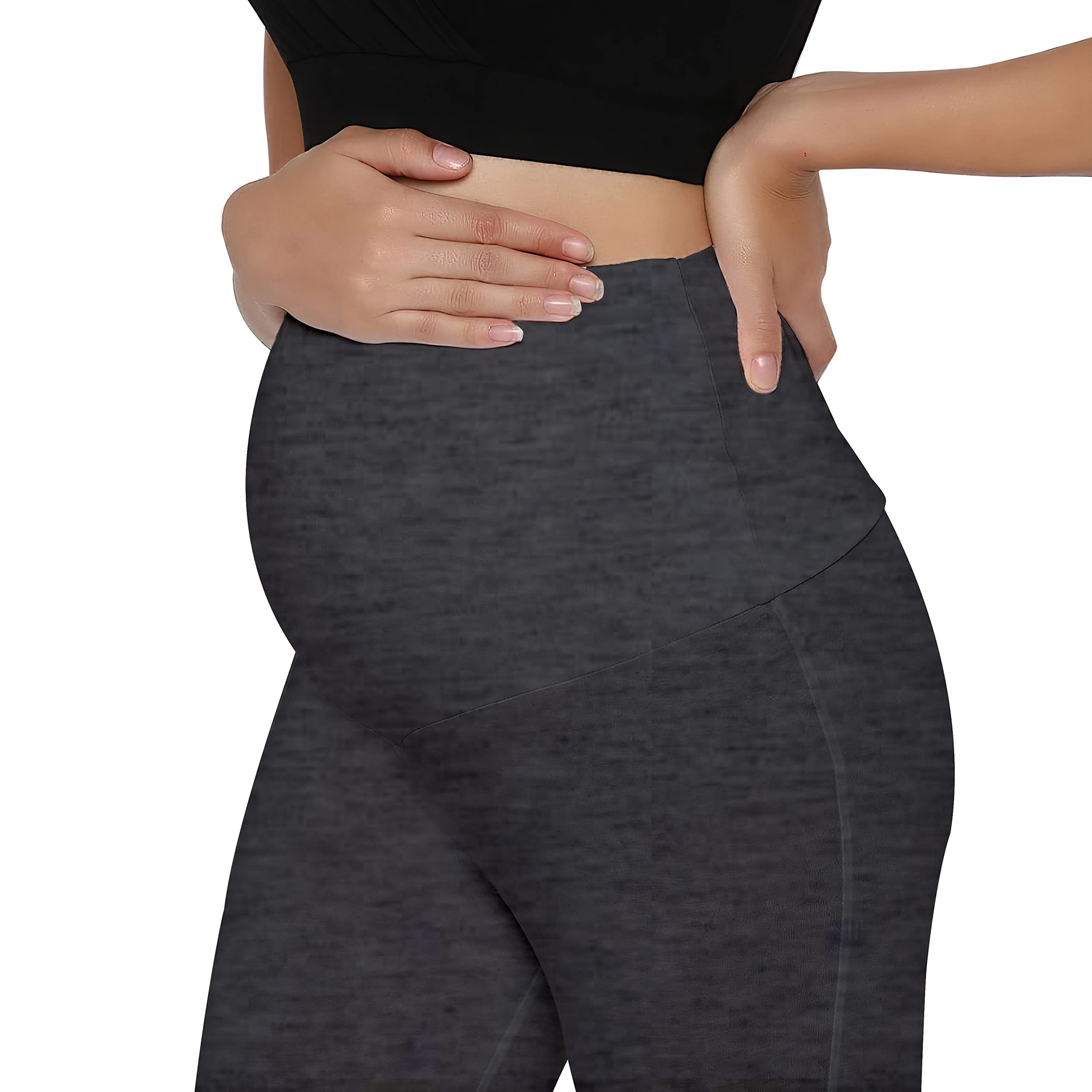 LENAM Cotton Lycra Stretchable Maternity Leggings(Pack of 2) (3XL, Black - Charcoal Melange) - Image 4 thumbnail