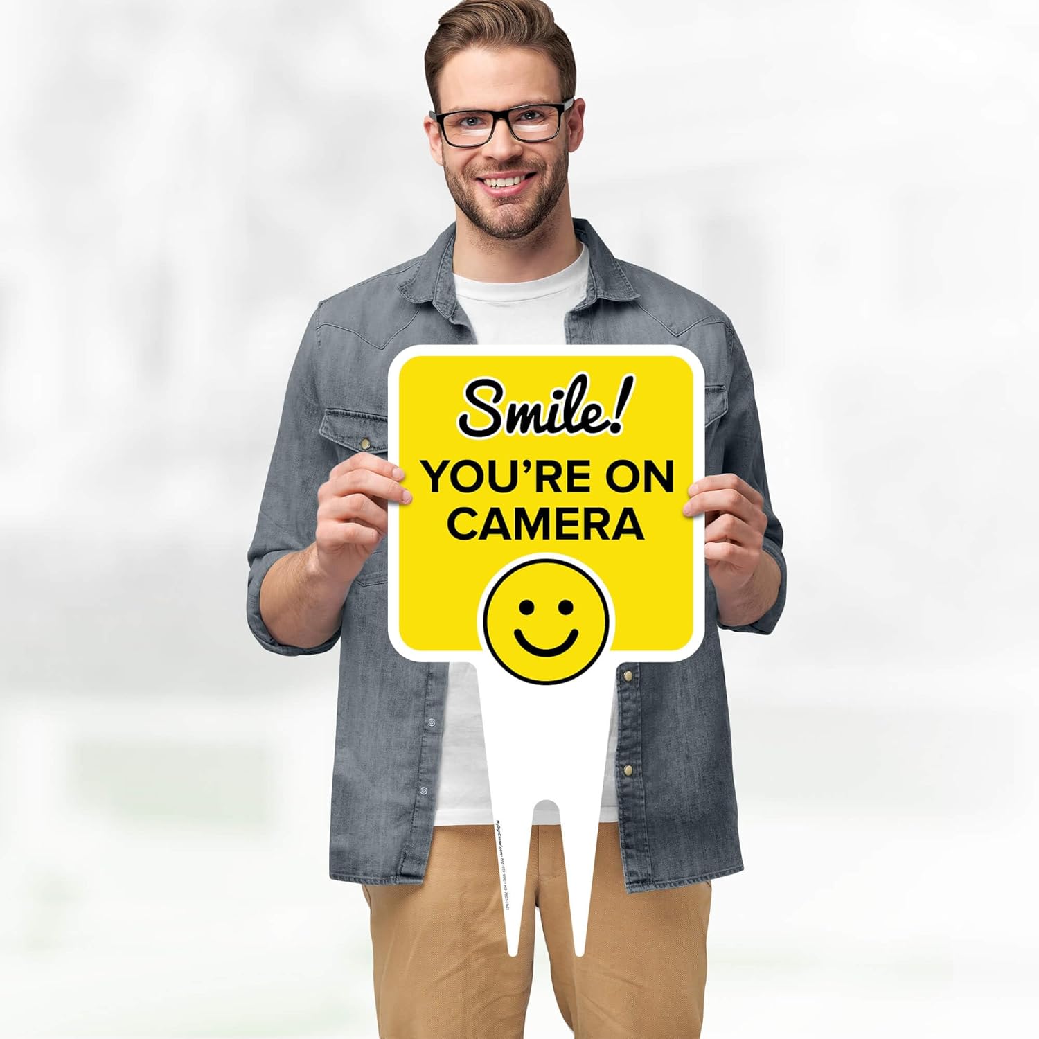 Smile, You're on Camera Sign, 11"x21", Heavy Duty Integrated Ground Stakes, Indoor/Outdoor Use, Rust Free Aluminum Composite, Made in USA by My Sign center