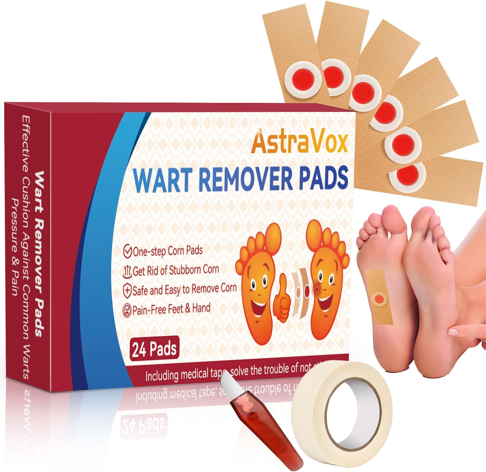 Wart Remover, 24pcs Corn Remover for Feet and Hand, Verruca Treatment Plasters for Kids Adults, Wart Treatment Effective Way, Pain Relief, Easy to Use