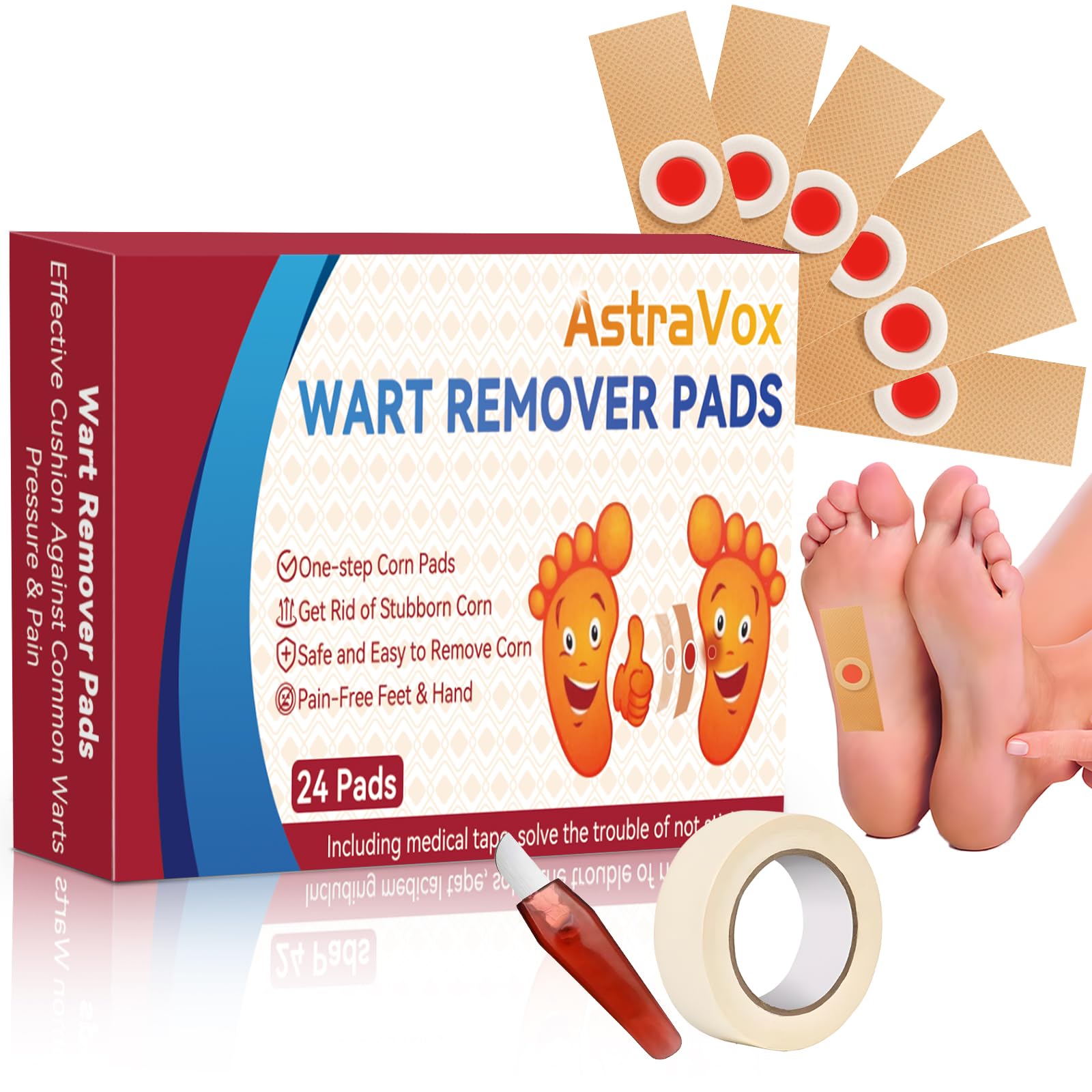 AstraVox Wart Remover, 24pcs Corn Remover for Feet and Hand, Verruca Treatment Plasters for Kids Adults, Wart Treatment Effective Way, Pain Relief, Easy to Use